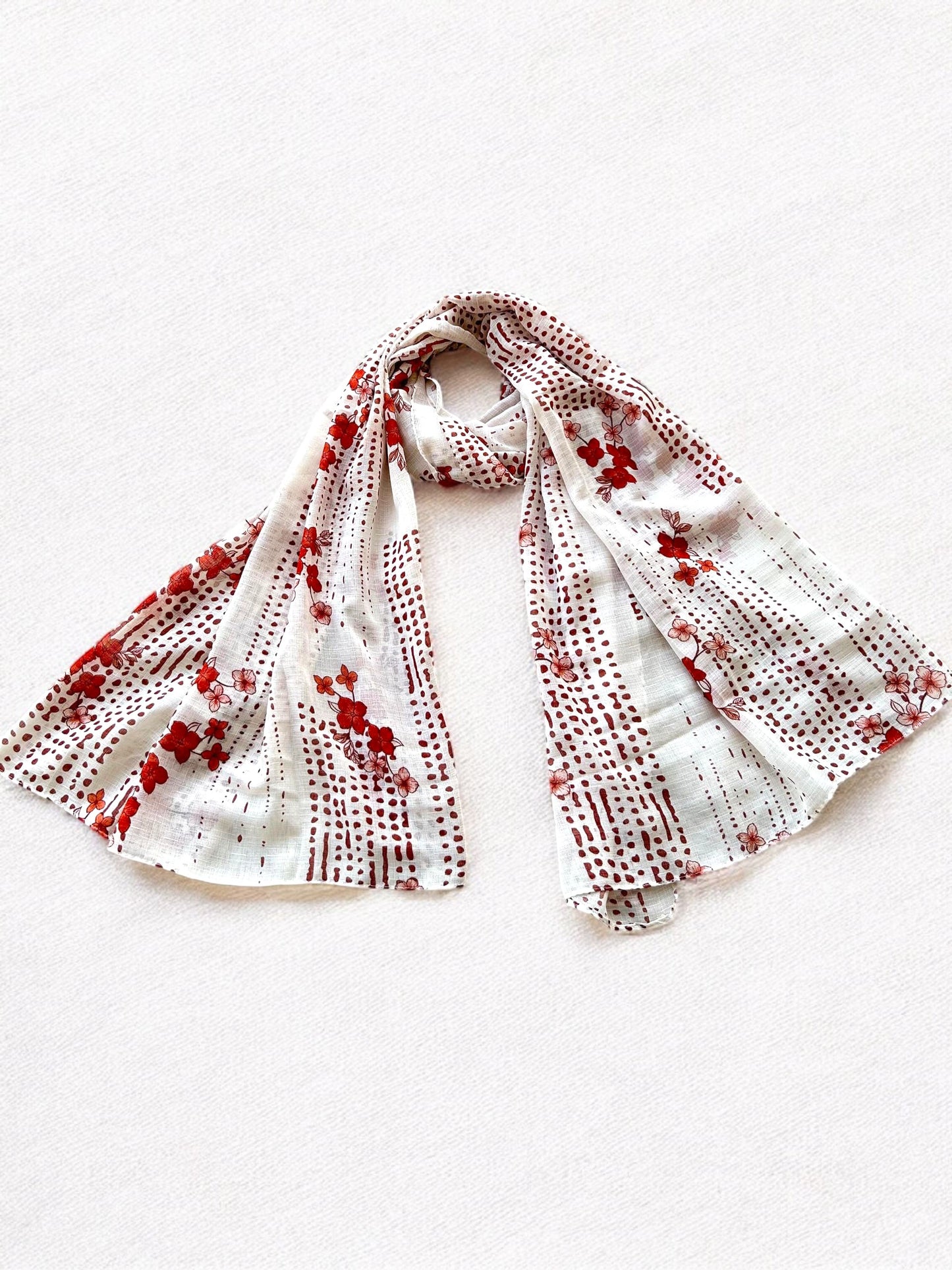 White Maroon Flowers Printed Modal Hijab