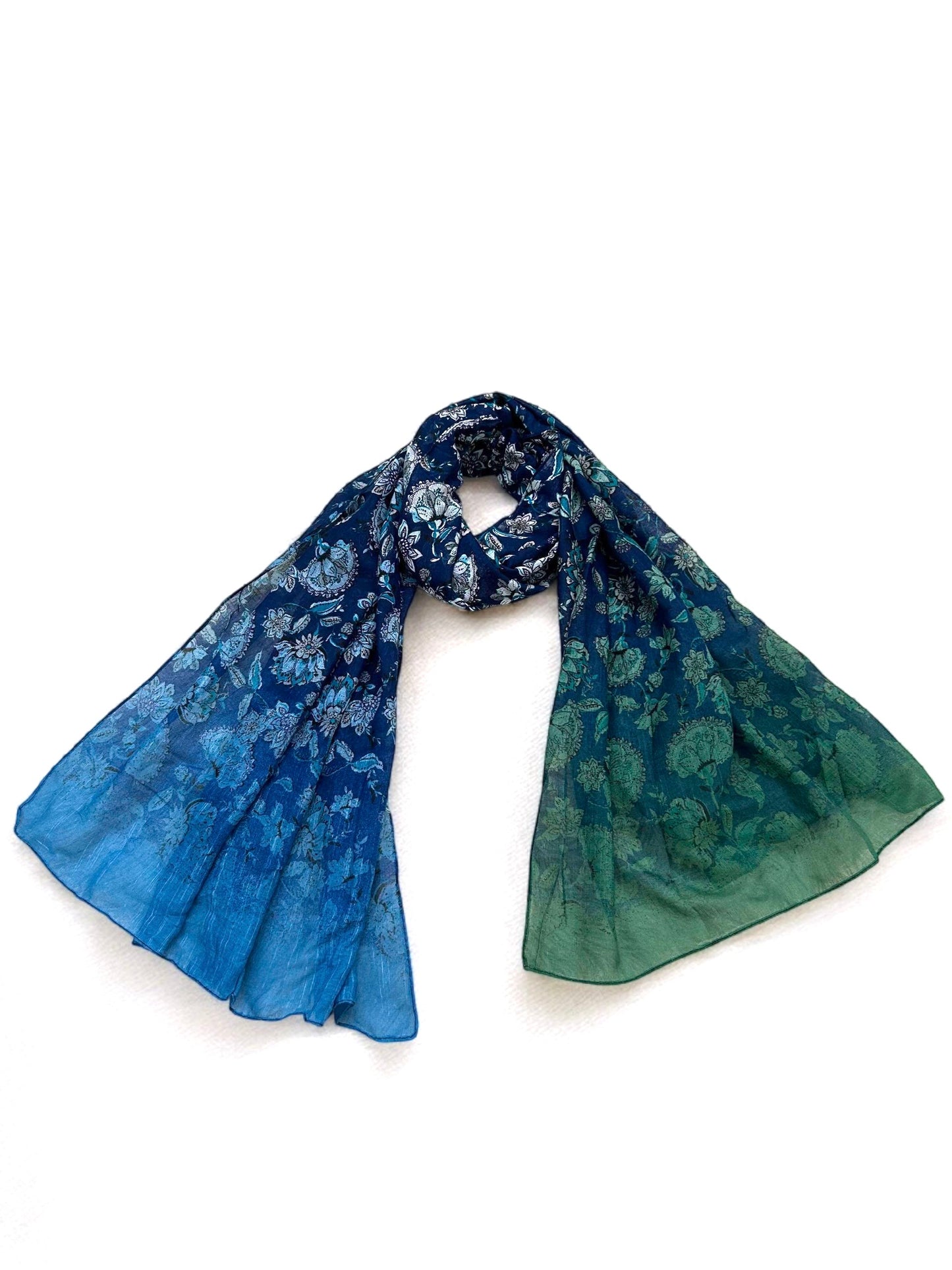 Blue Green Tie-Dye Floral Printed Modal Hijab