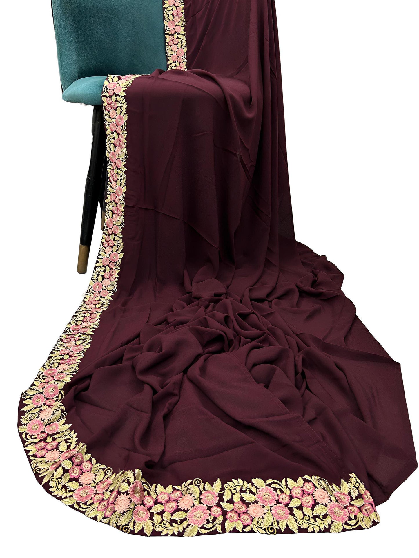 Luxury Mulberry Floral Border Korean Shaal