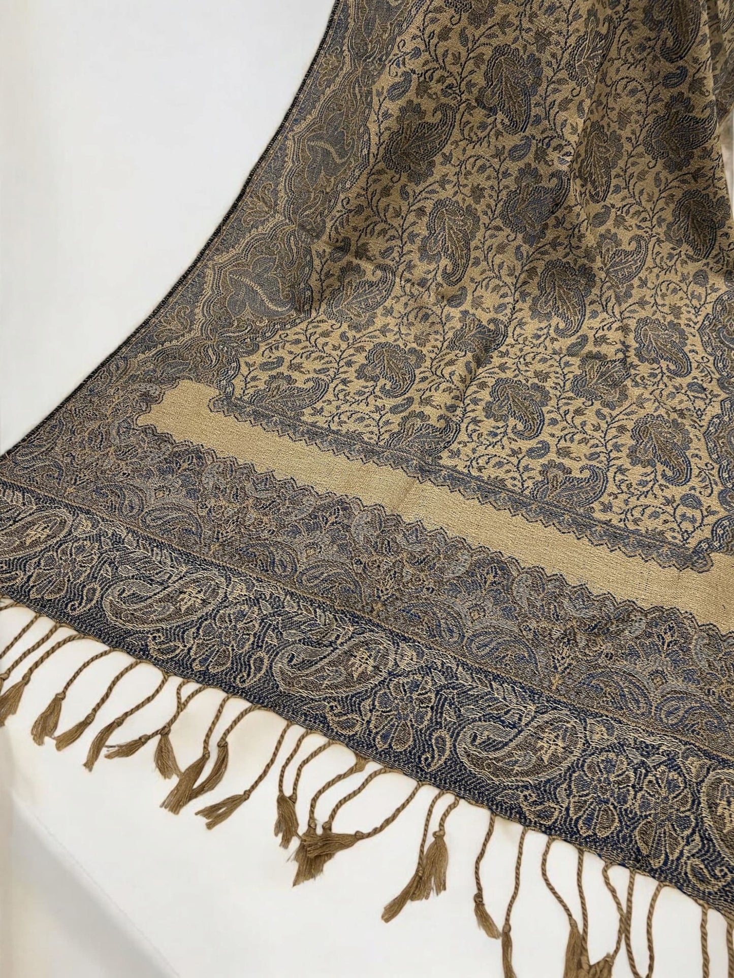 Beige Grey Blue two-tone Paisley Pashmina Hijab