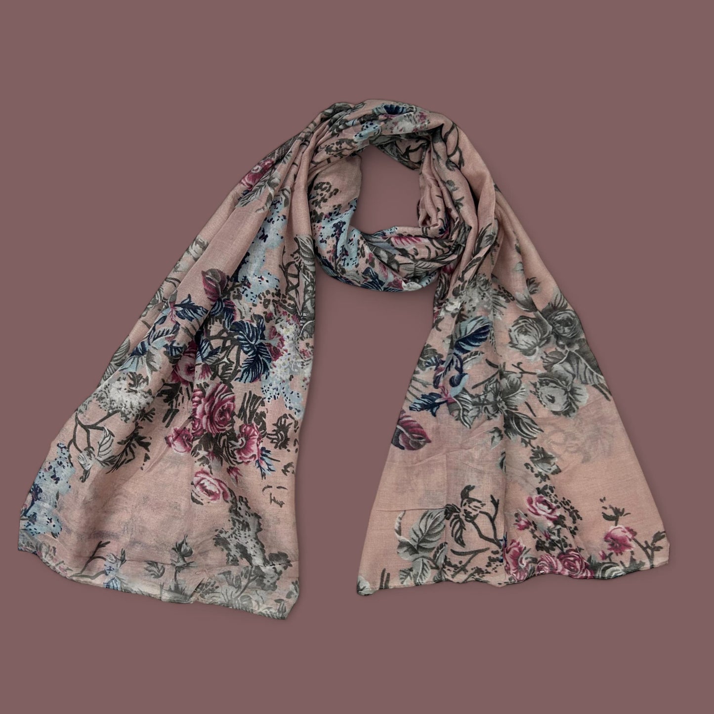 Nude Pink Grey Floral Printed Lawn Hijab