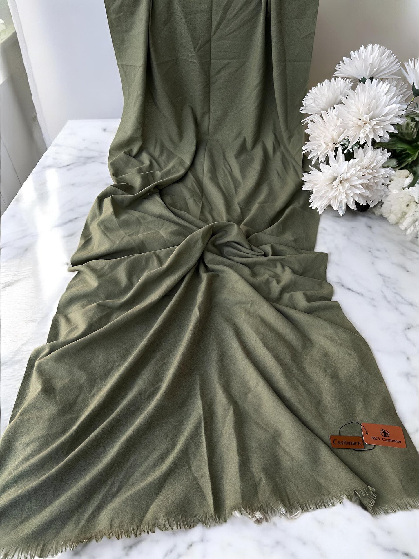 Plain Cashmere Hijab Scarf - Olive Green