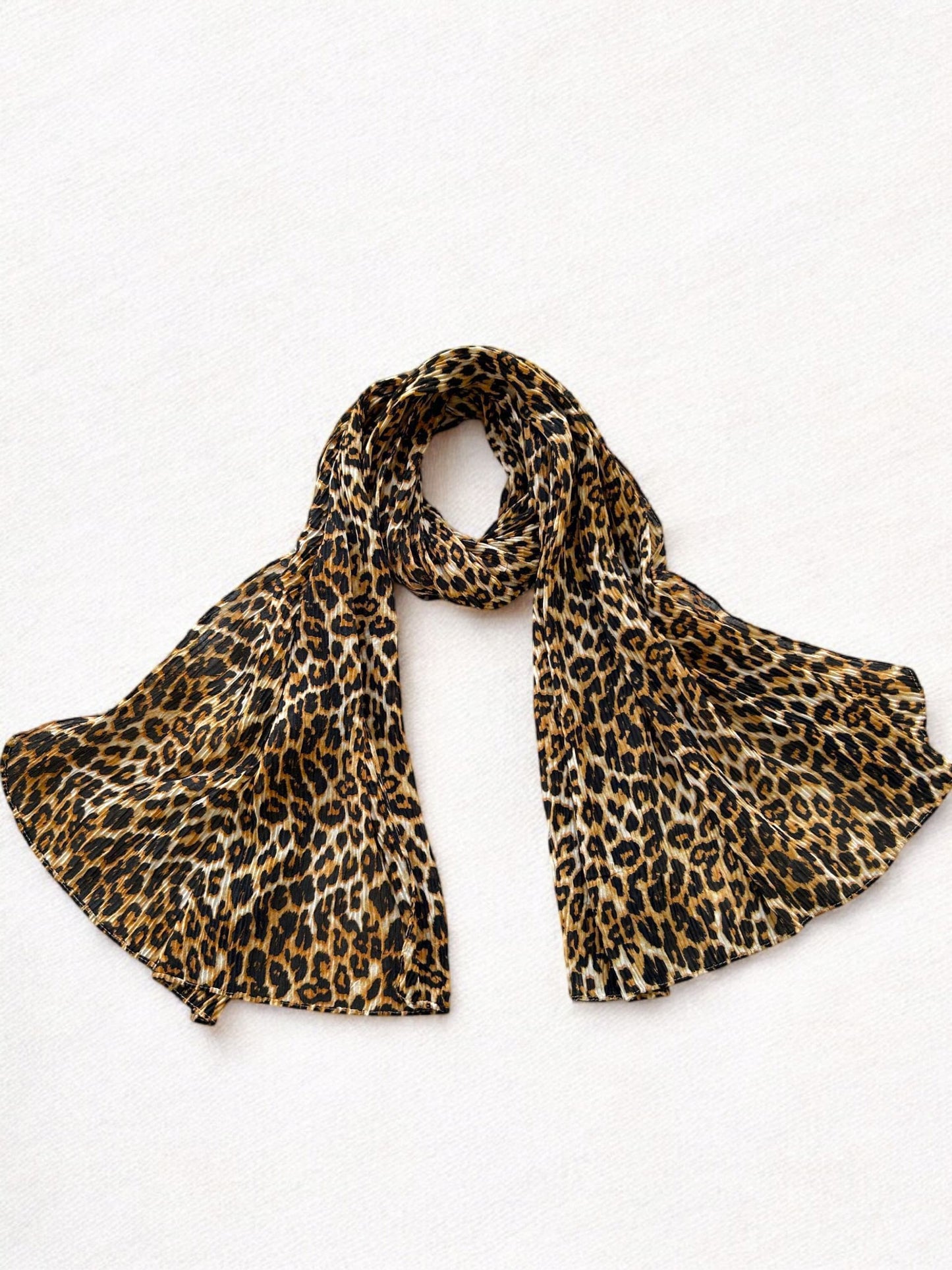 Beige Black Cheetah Printed Pleated Modal Hijab