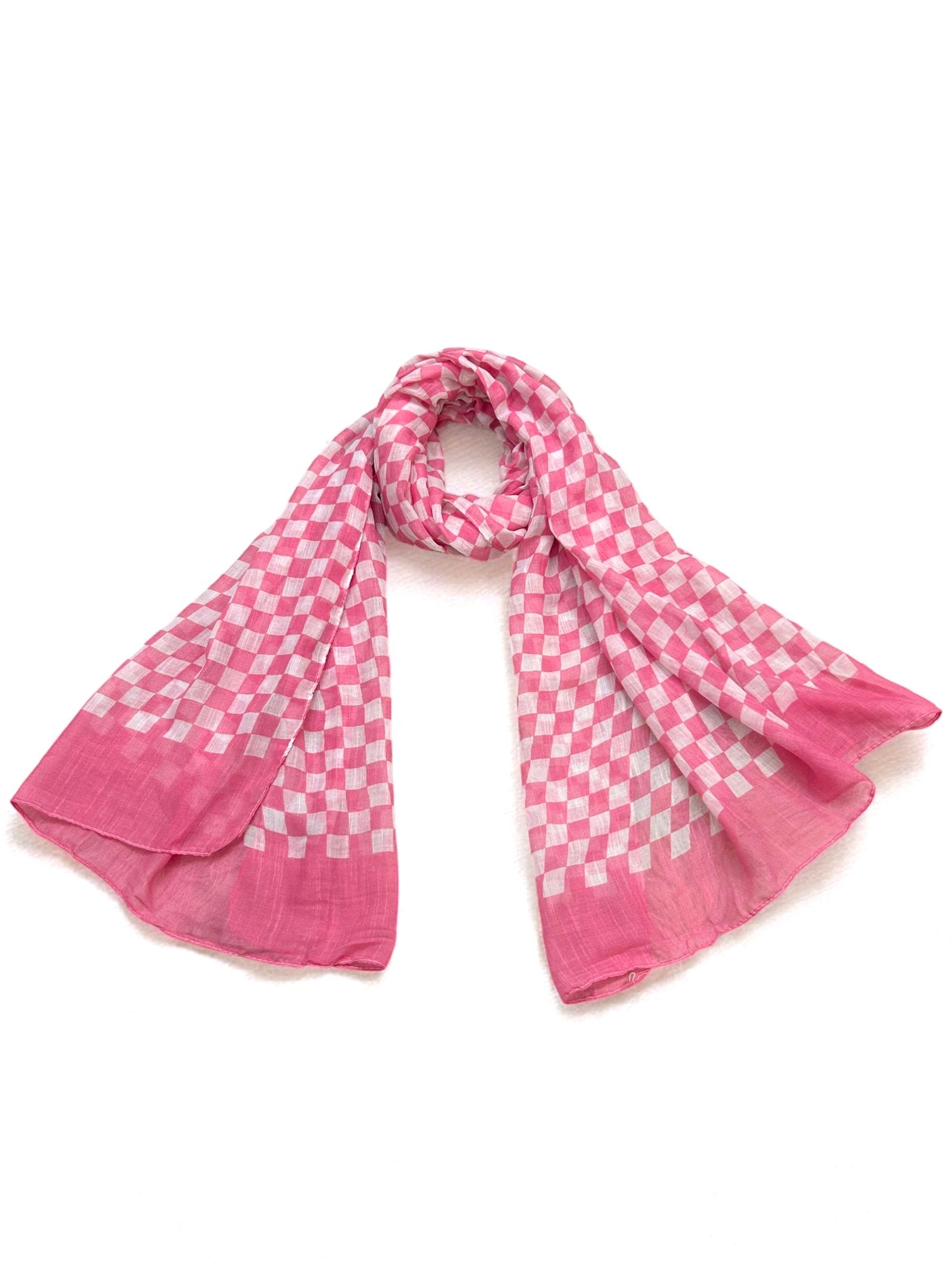 Pink White Checkered Printed Modal Hijab