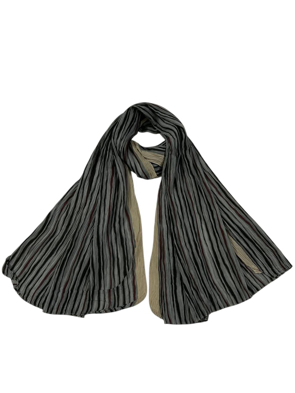 Grey Black Linear Printed Pleated Modal Hijab