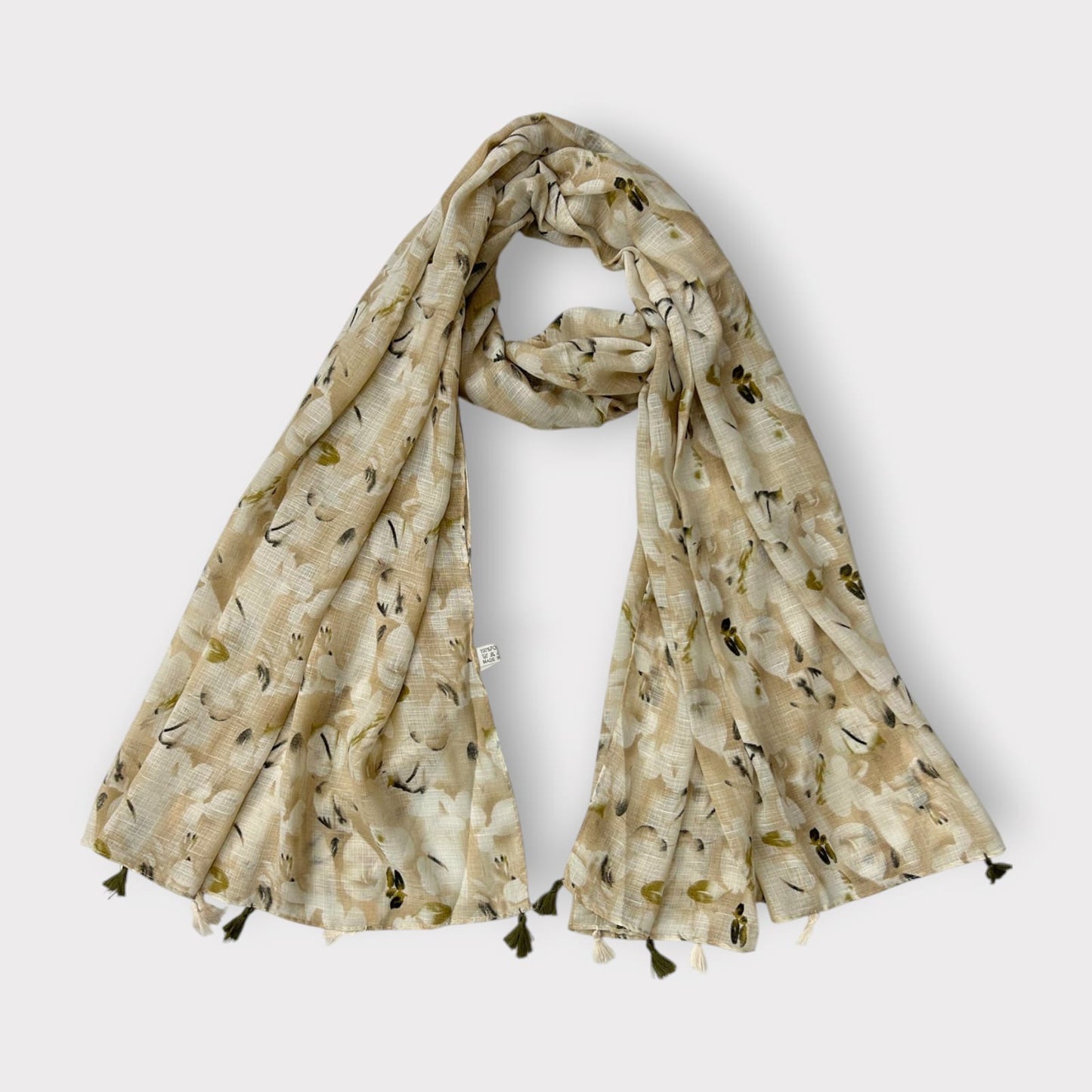 Light Beige Brown Floral Printed Modal Hijab