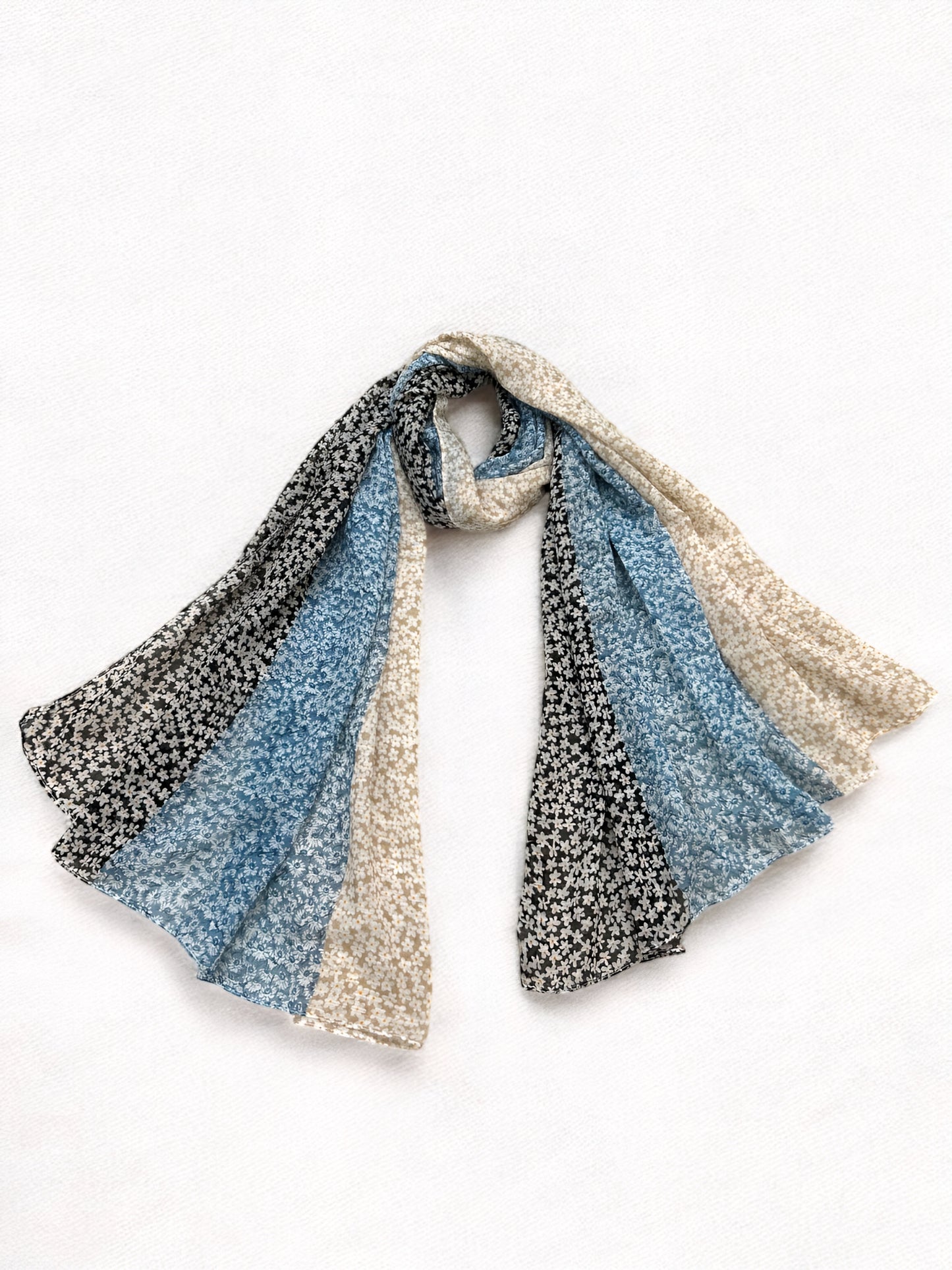 Blue Black Little Floral Printed Modal Hijab
