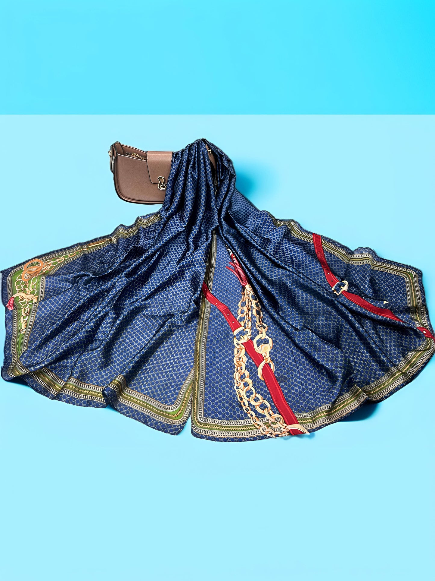 Large Satin Silk Scarf - Ocean Blue LV