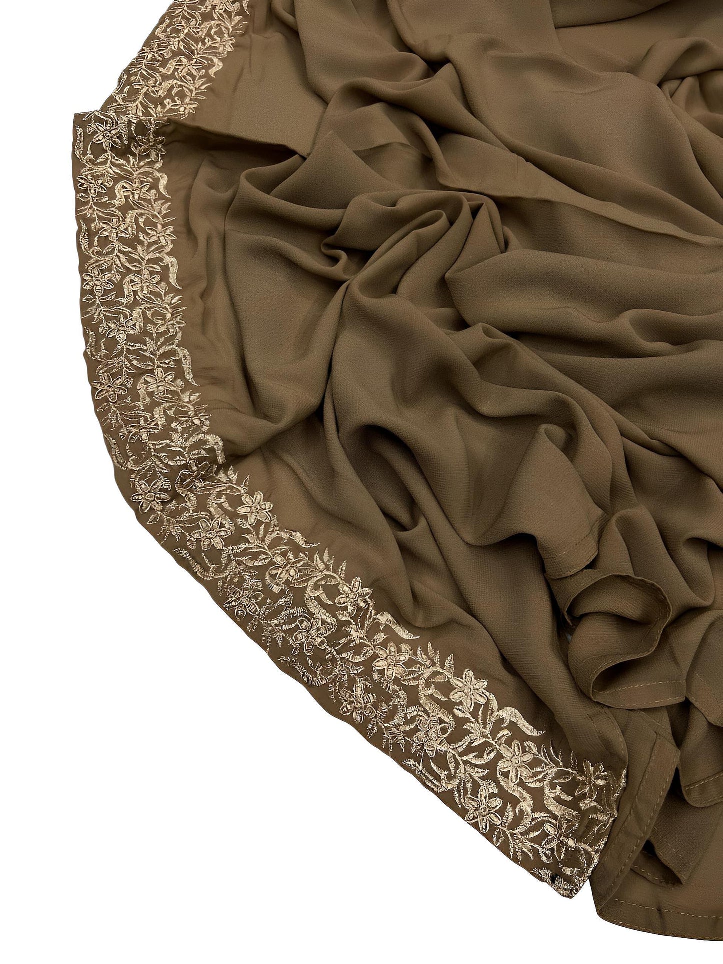 Luxury Peanut Brown Gold Border Korean Shaal