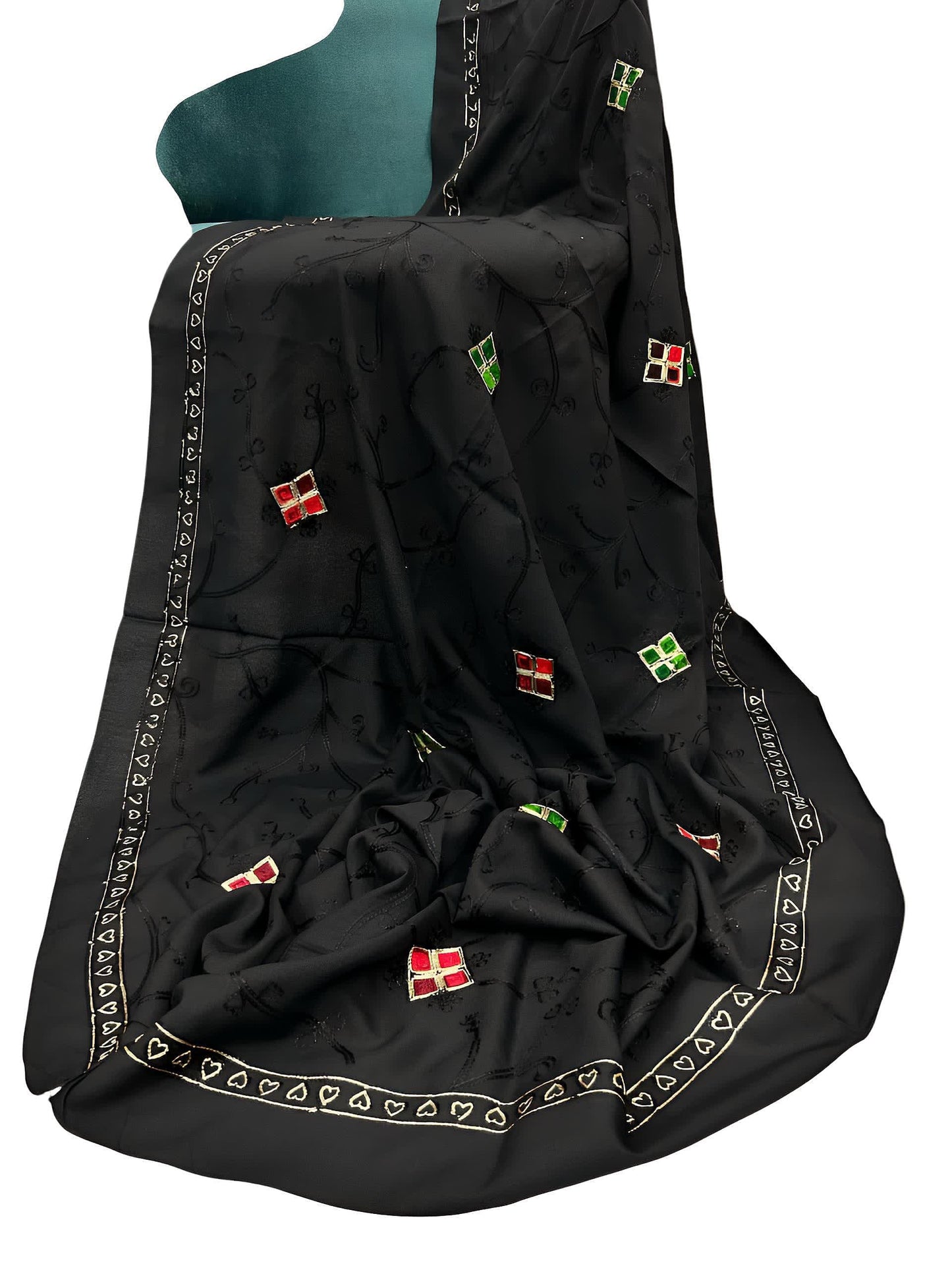 Black Multi Square Embroidered Lawn Dupatta