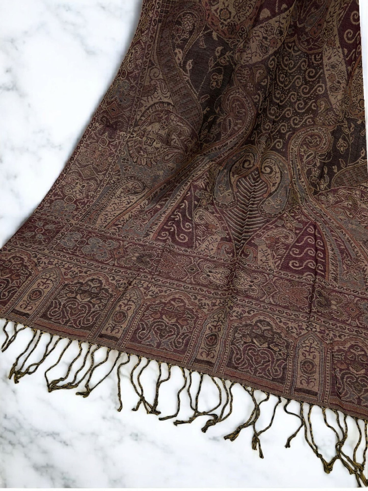 Dusky Rose Brown Paisley Two-Tone Pashmina Hijab