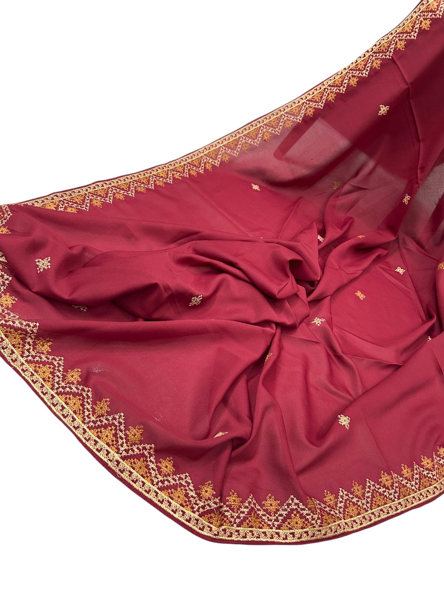 Red Orange Curved Threadwork Border Shaal