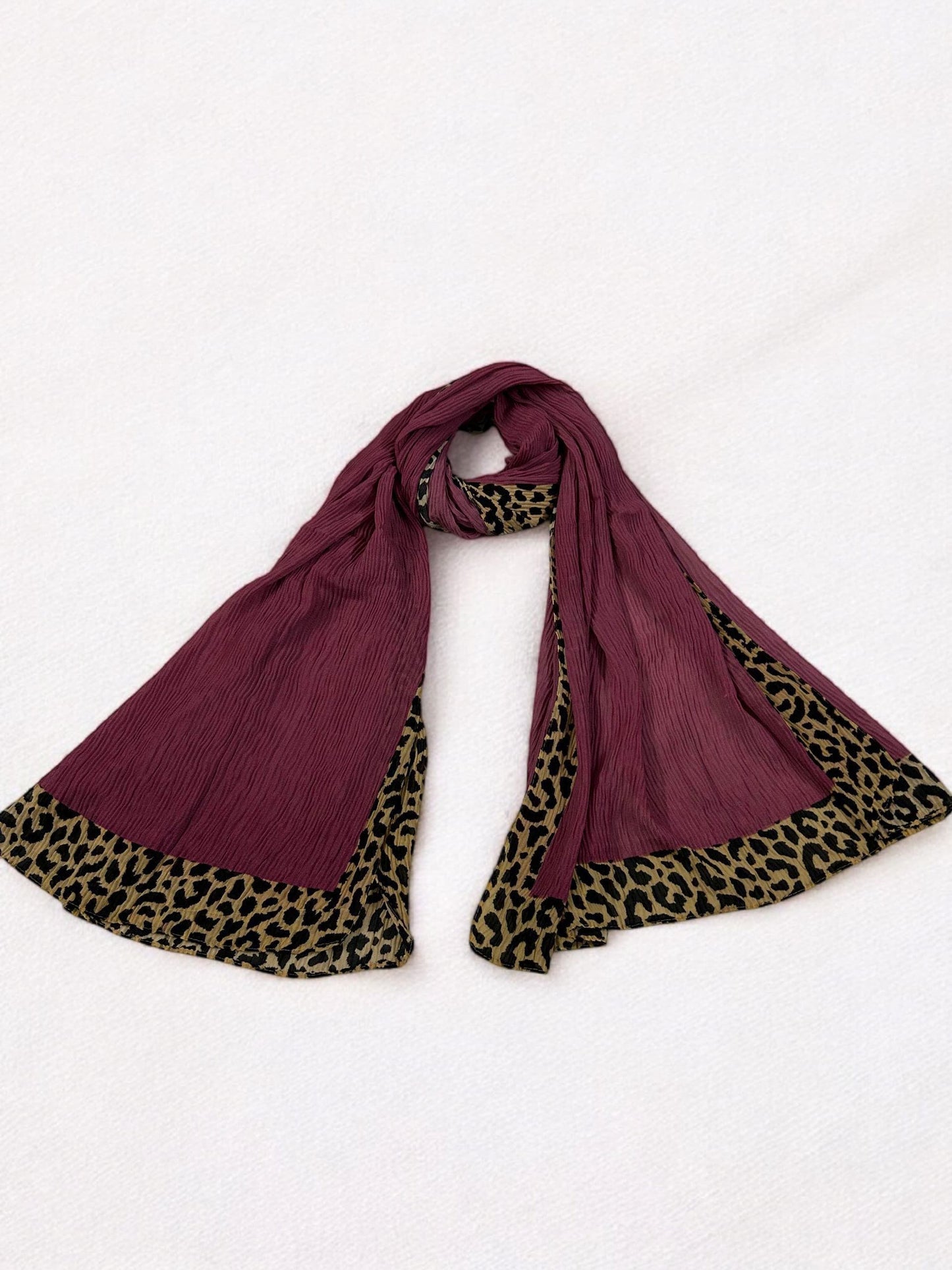 Damson Purple Leopard Border Printed Pleated Modal Hijab