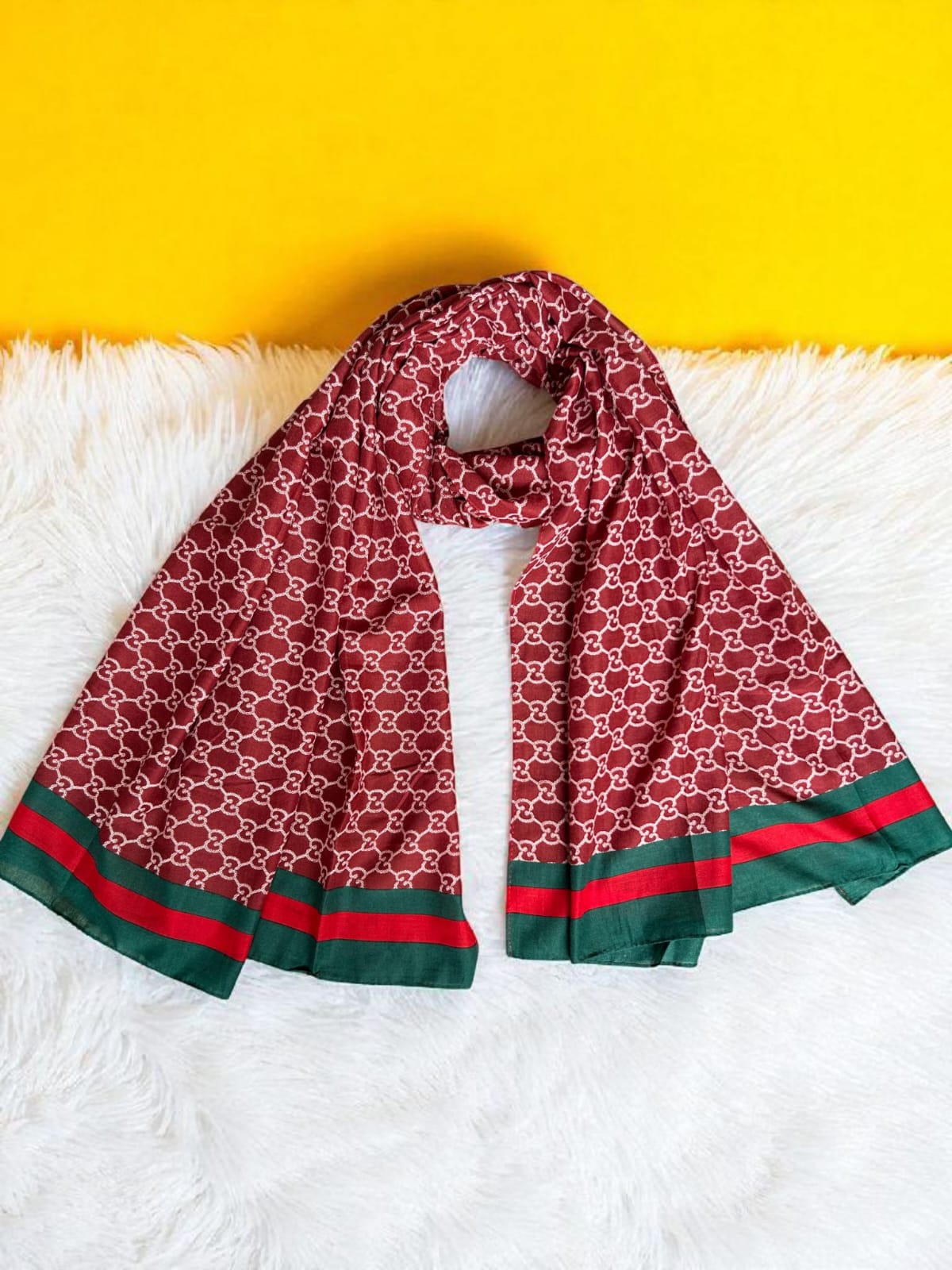 Maroon Green Gucci Printed Modal Hijab