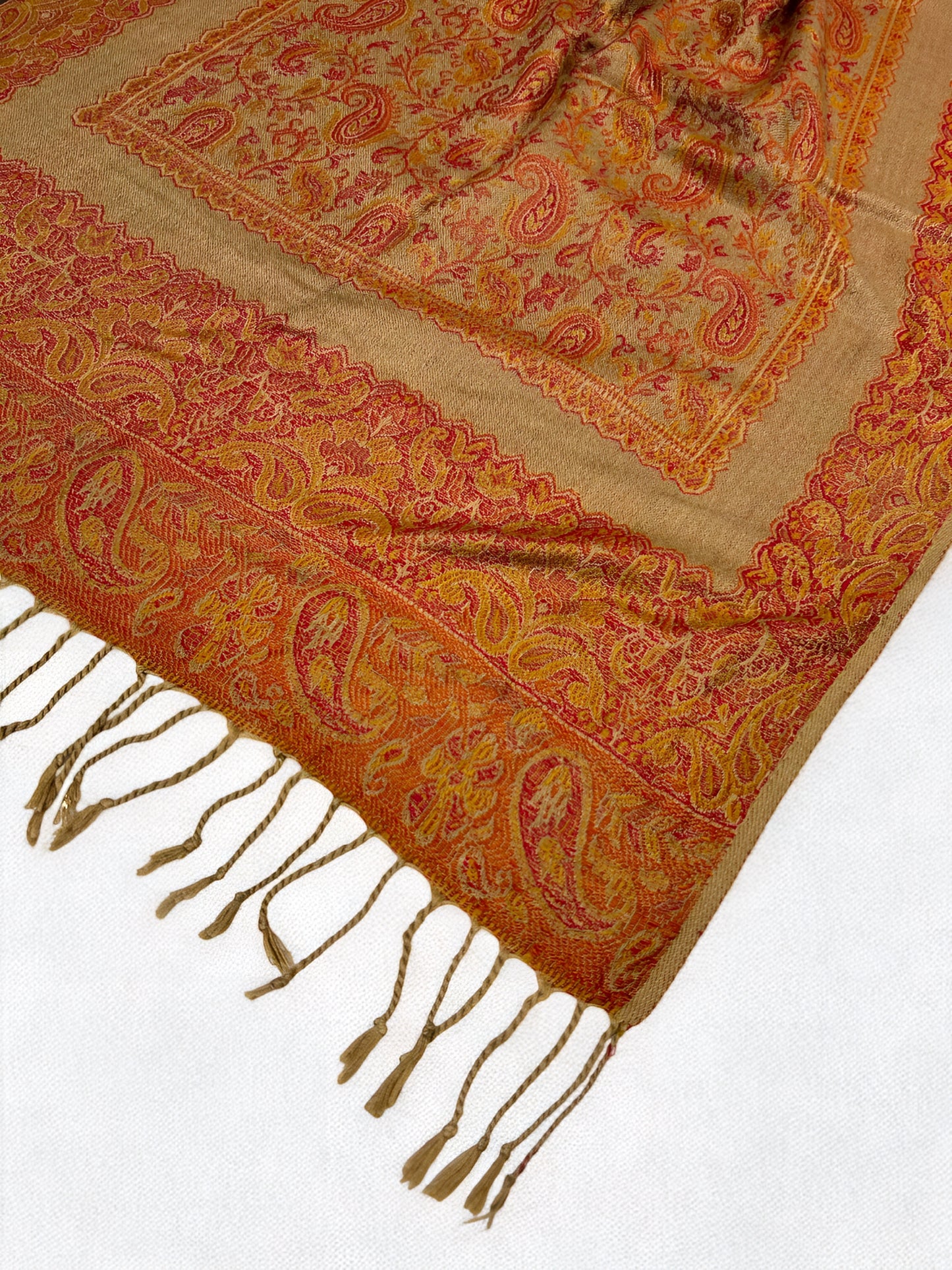 Beige Tangerine Paisleys Two-Tone Pashmina Hijab