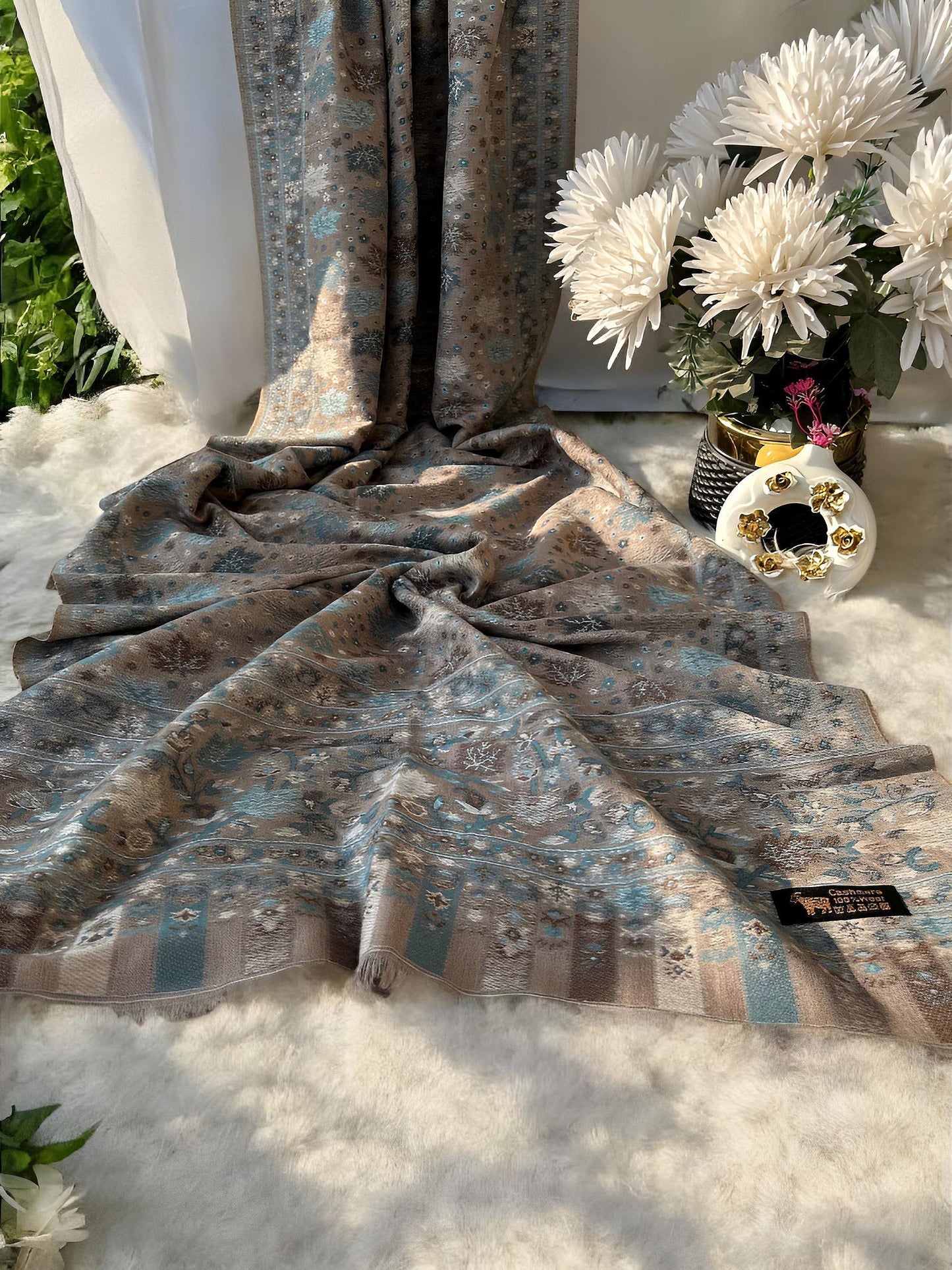 Kani Pashmina Hijab Shaal - Beige Baby Blue