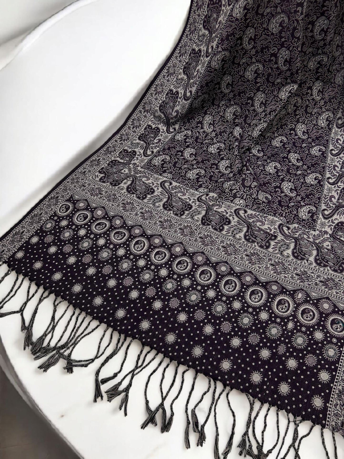 Midnight Purple Silver Dotted Two-tone Paisley Pashmina Hijab