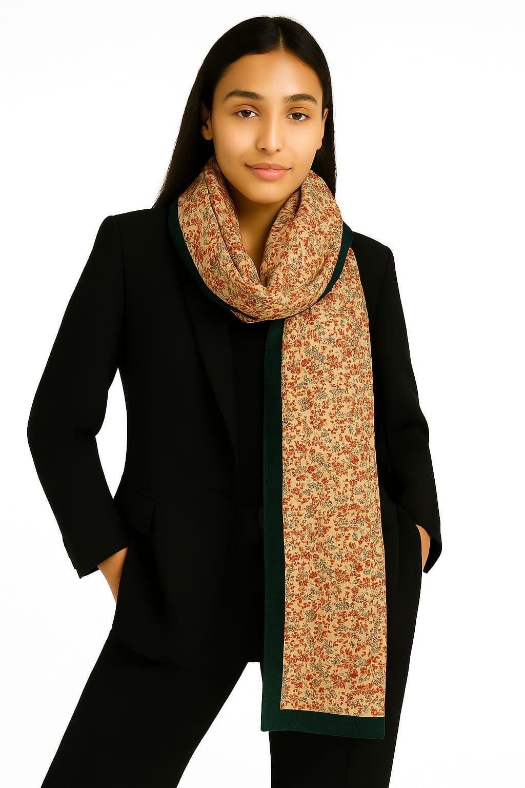 Printed Viscose Wool Hijab - Peach Floral