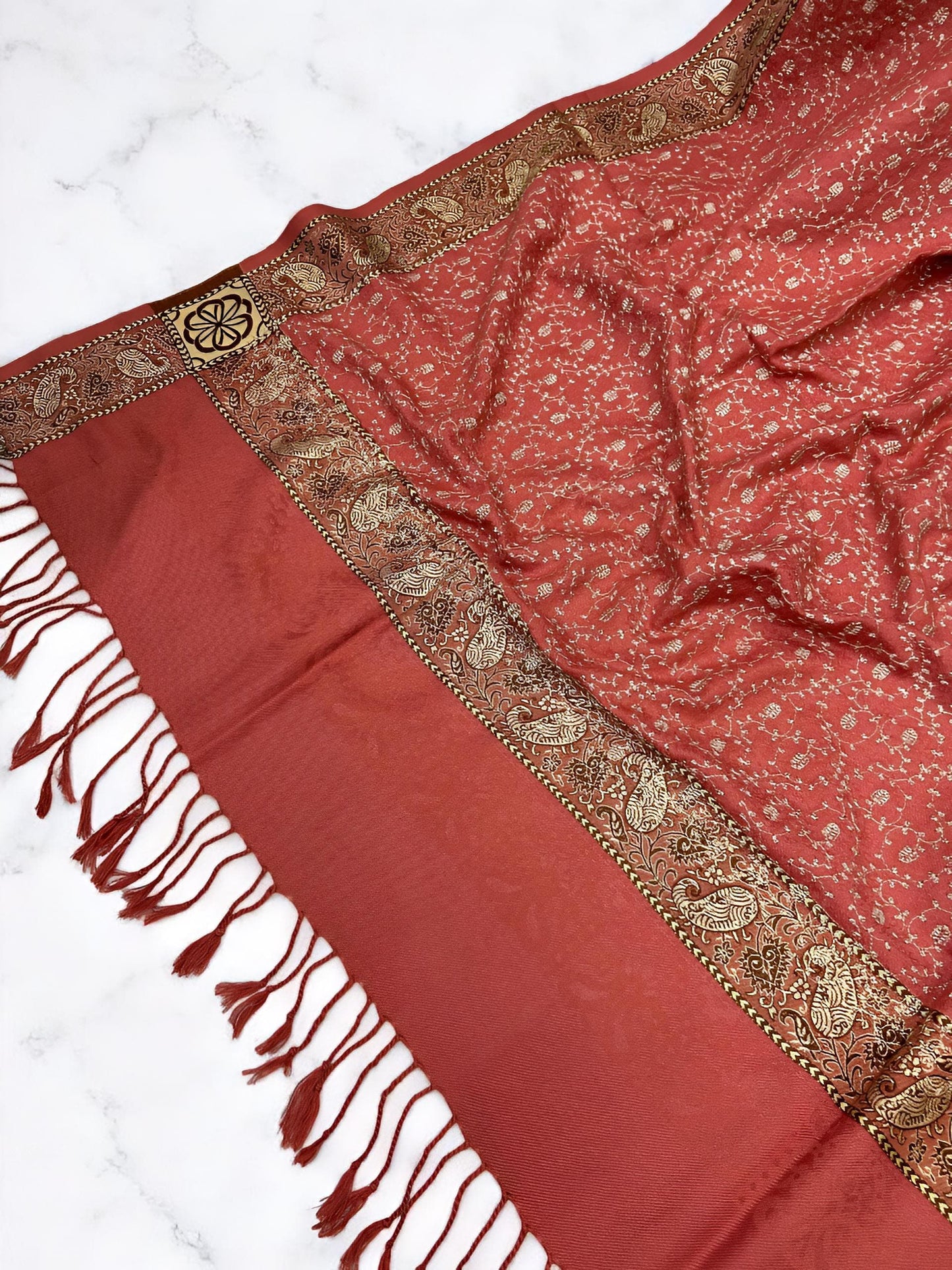 Coral Beige Threadwork Hand Embroidered Shawl