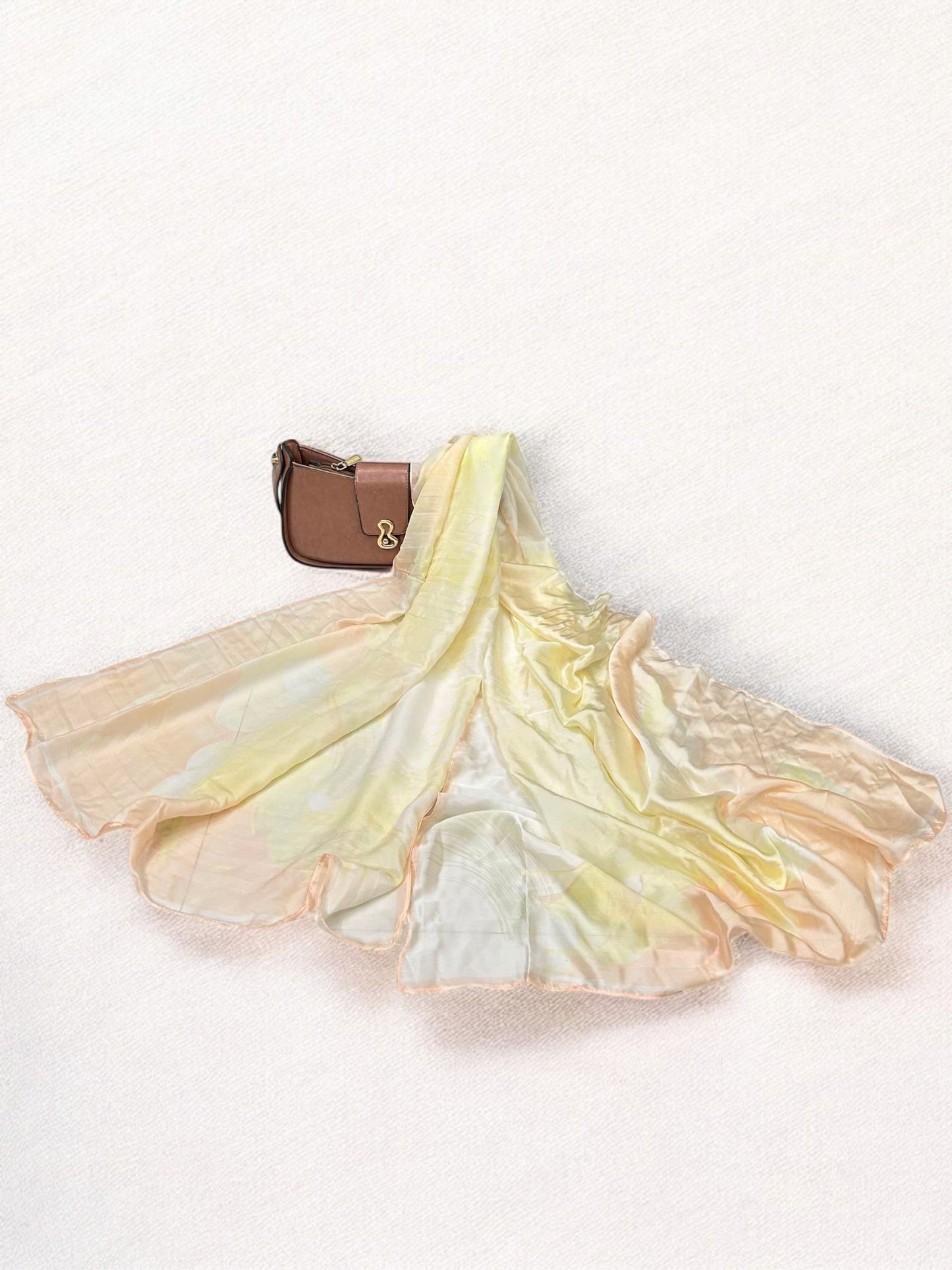 Large Satin Silk Scarf - Creamy Sunset