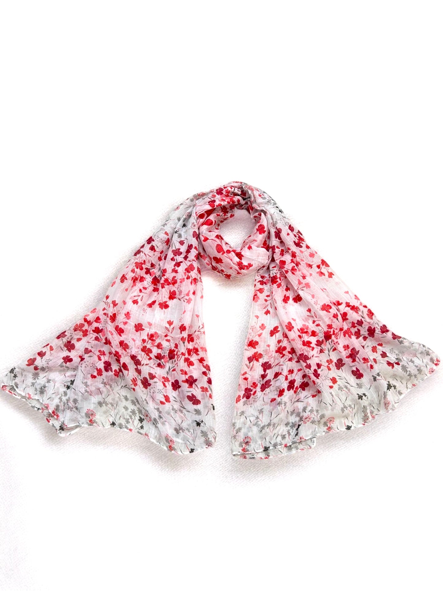 Red White Little Floral Printed Modal Hijab