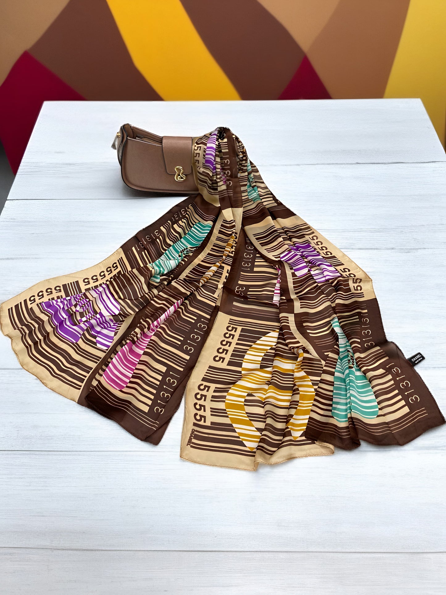 Large Satin Silk Scarf - Biscuit Chanel