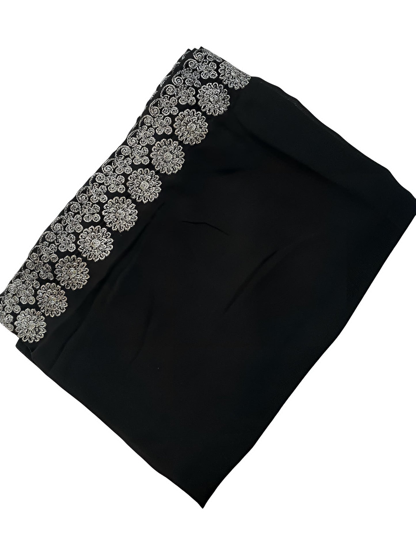 Black Silver Floral Border Shaal