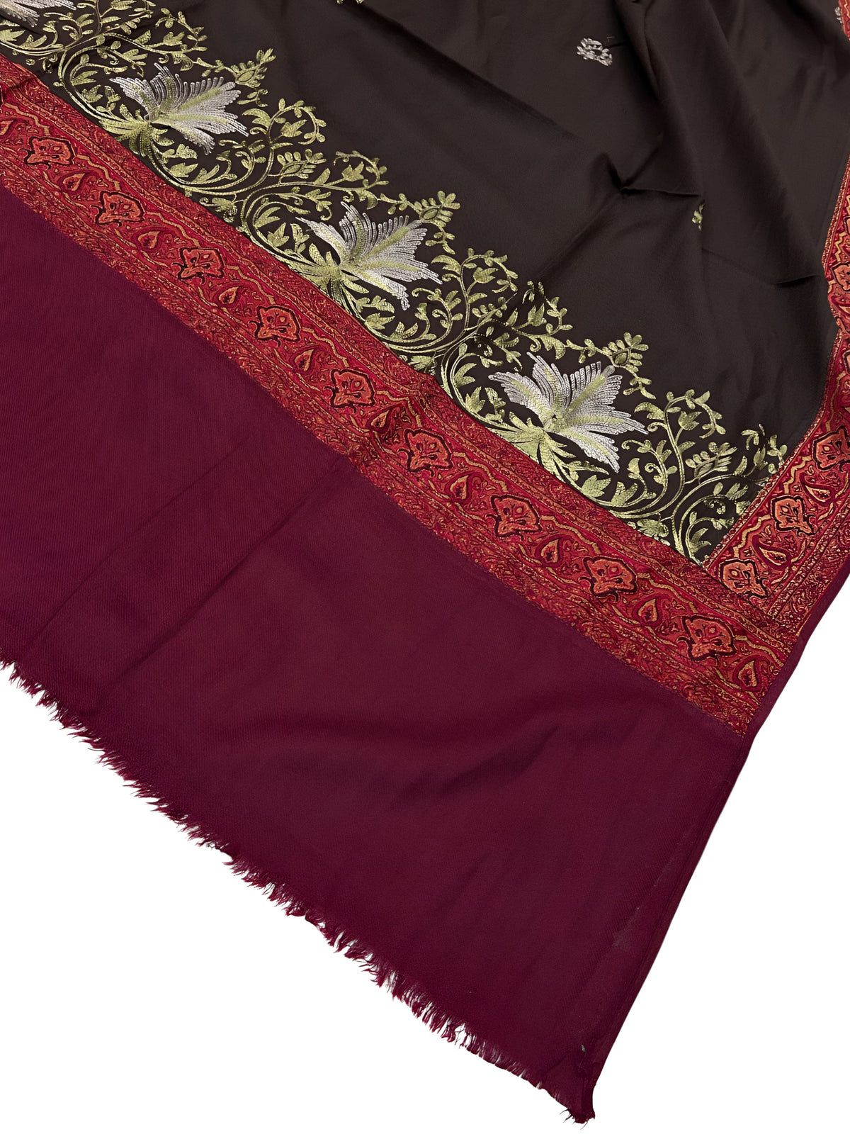 Gul-e-Kashmir – Chocolate Maroon Embroidered Patchwork Shaw