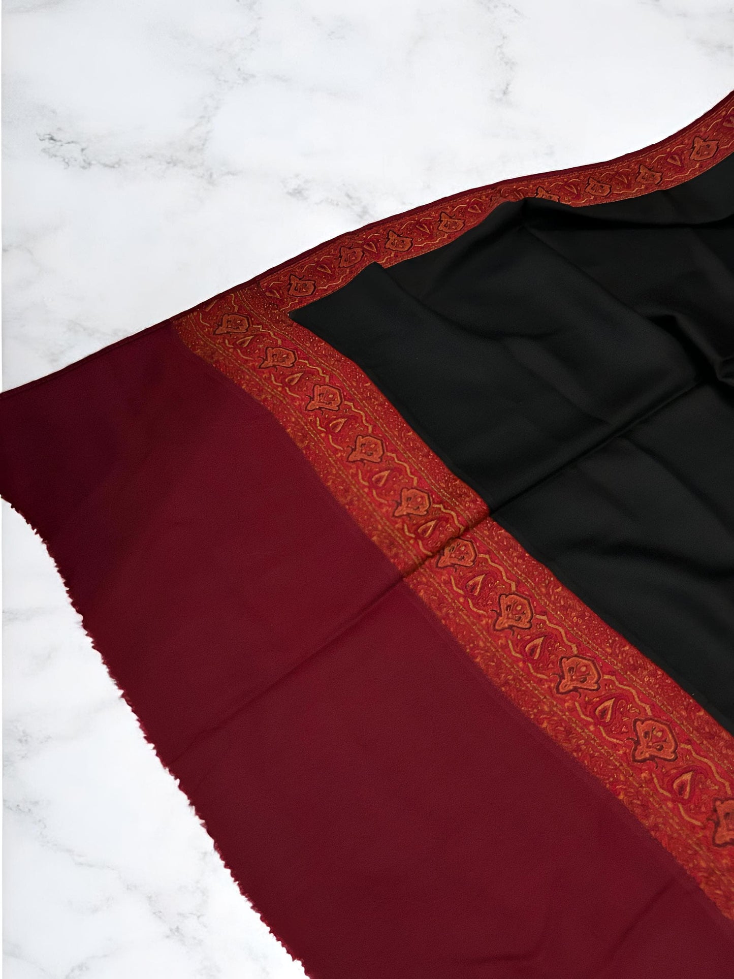 Black Maroon Patchwork Border Shawl