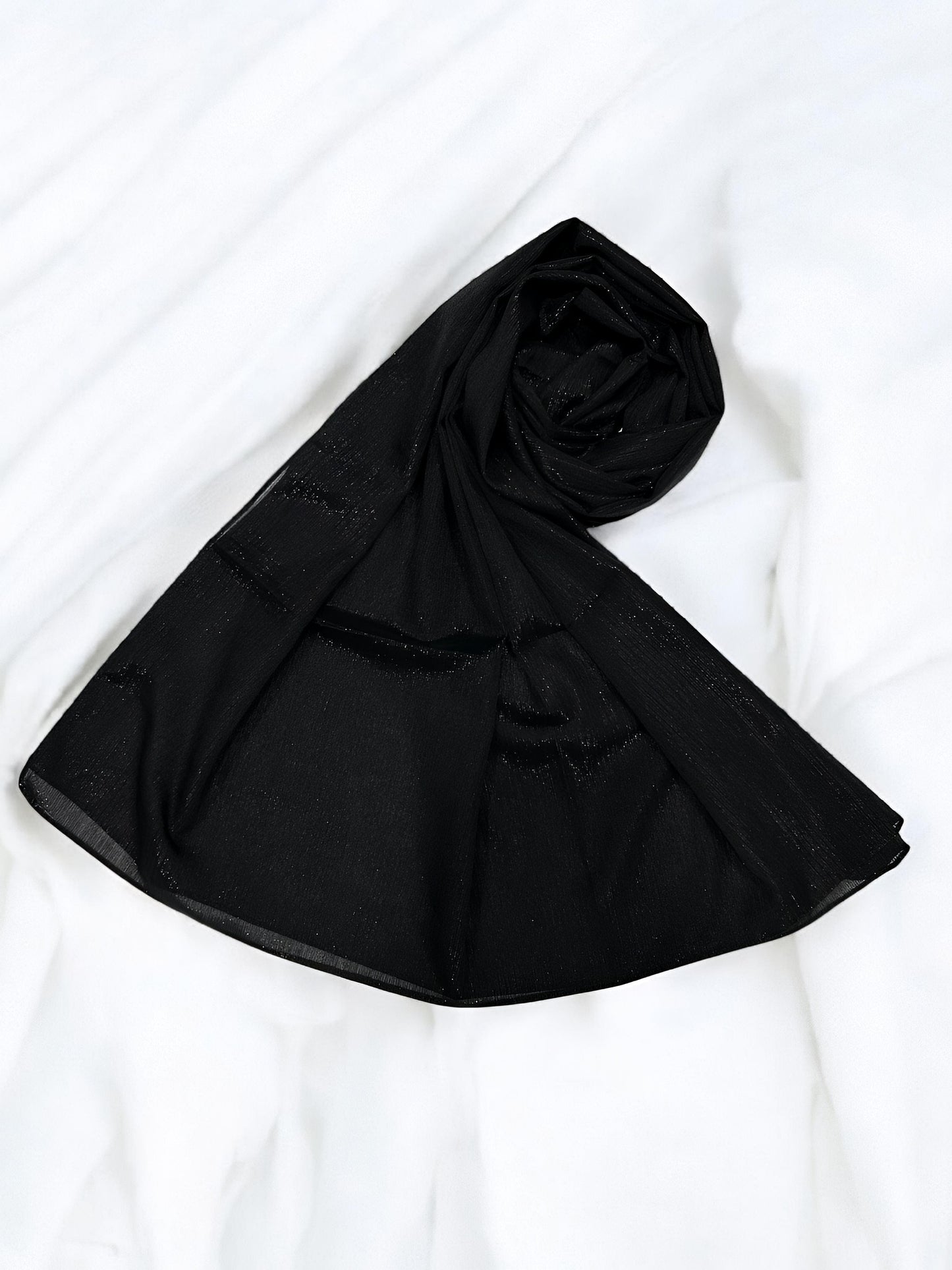 Black - Crinkle Shimmer Chiffon Wedding Party Occasion Hijab Scarf