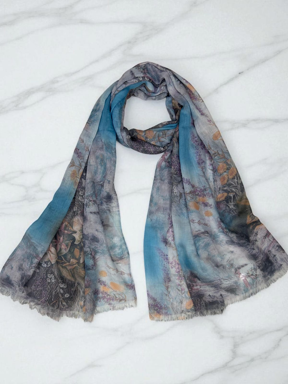 Blue Grey Shadows Printed Modal Hijab