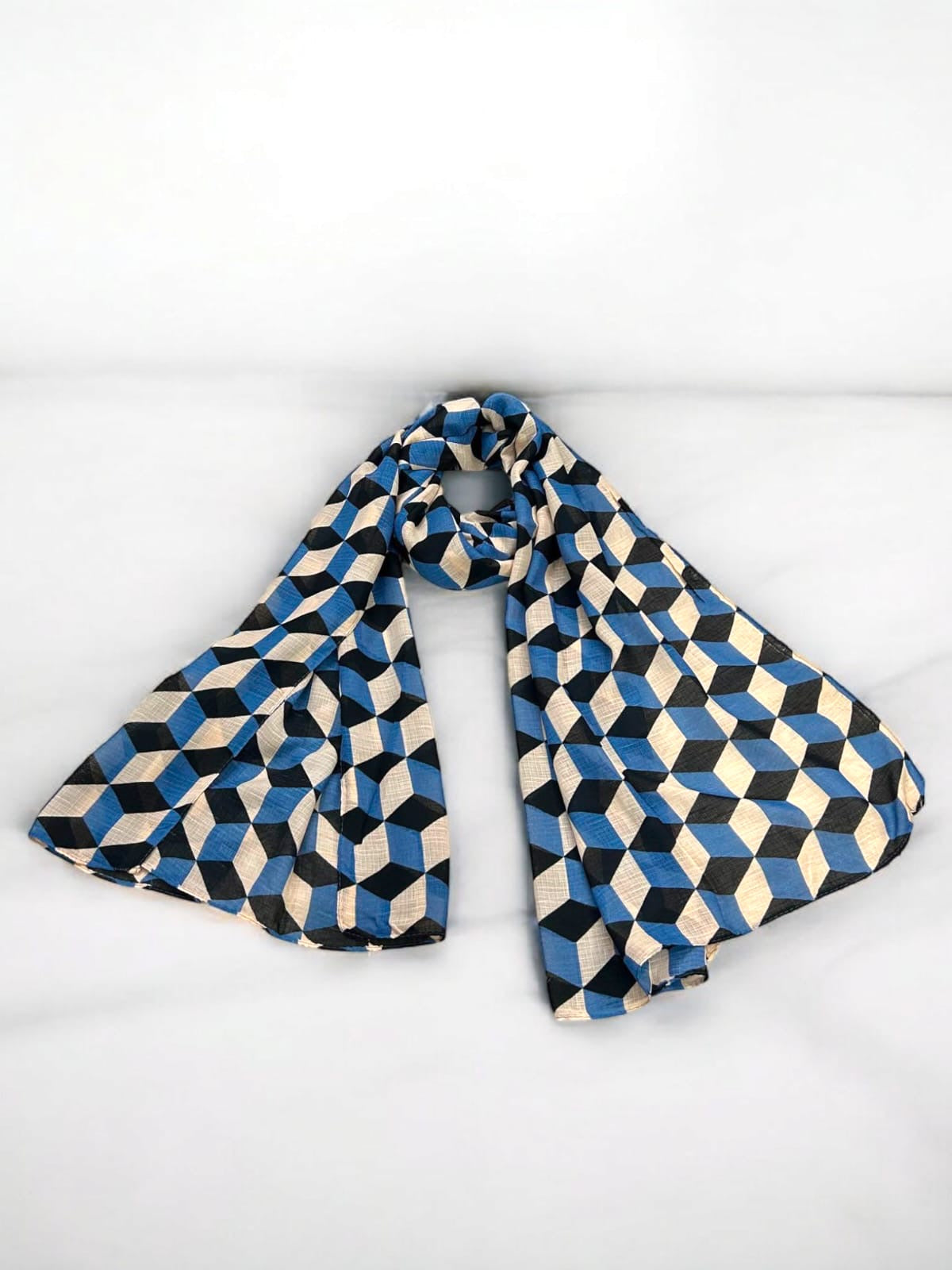 Blue Cream Diamond Printed Modal Hijab