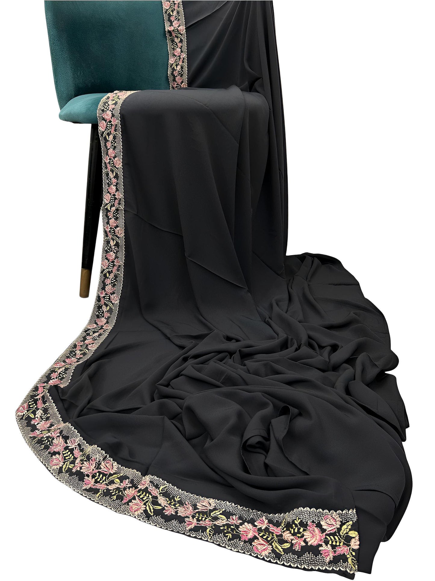 Luxury Grey Floral Border Korean Shaal