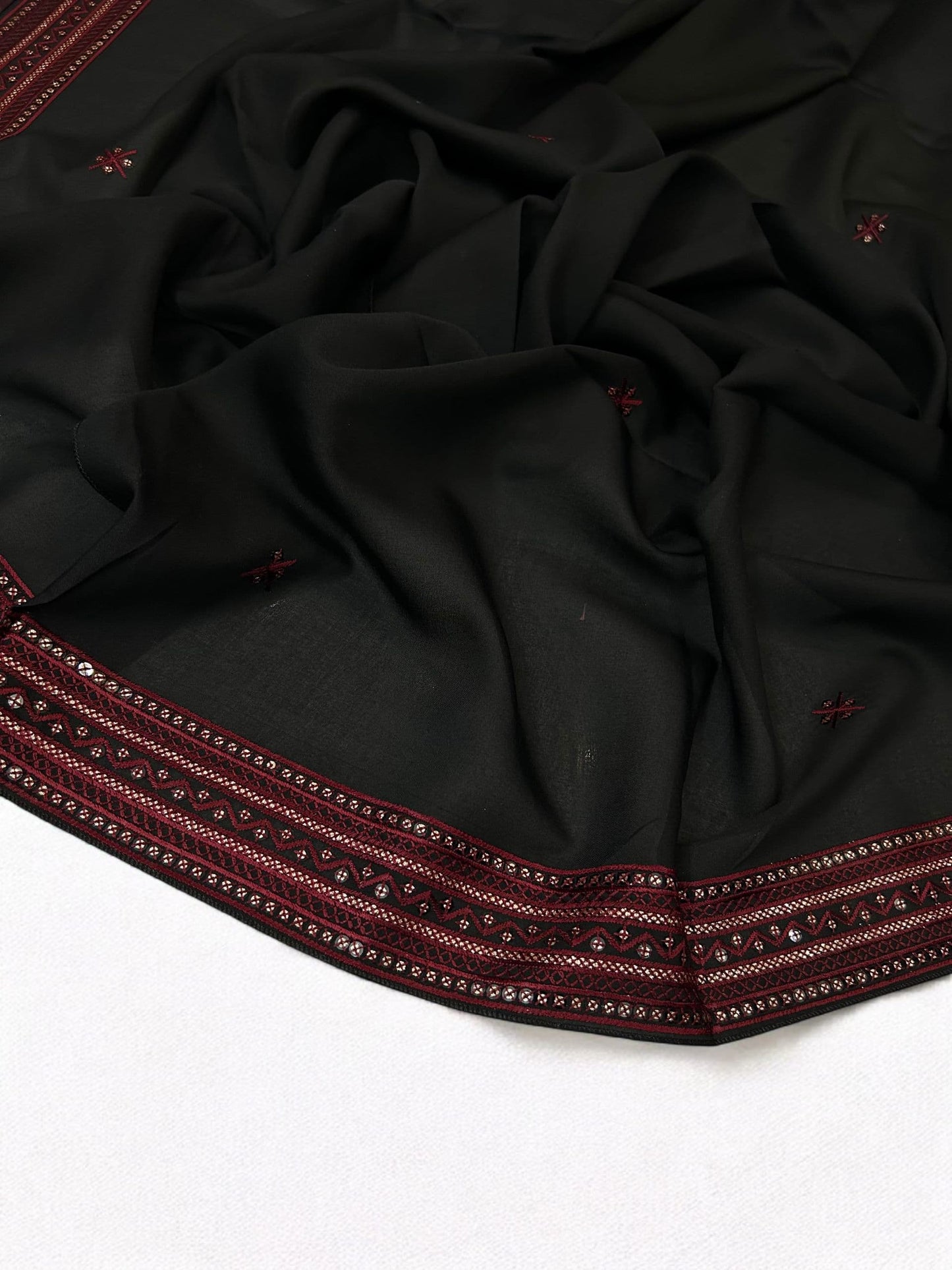 Black Fancy Double Sequence Embroidered Shaal