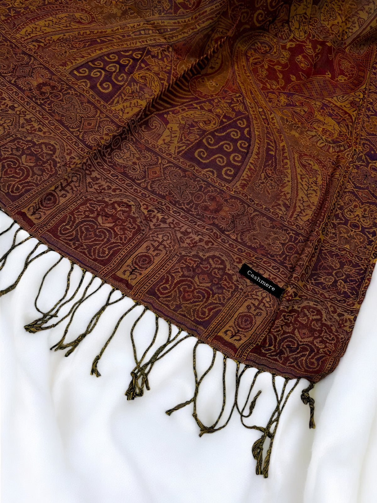 Mustard Gold Brown Persian Paisley Dual-Tone Pashmina Hijab