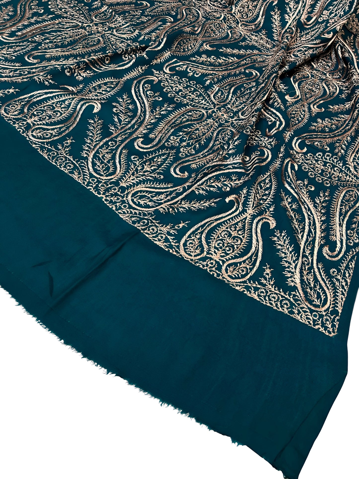 Teal Mauve - Embroidered Paisley Kashmiri Shawl