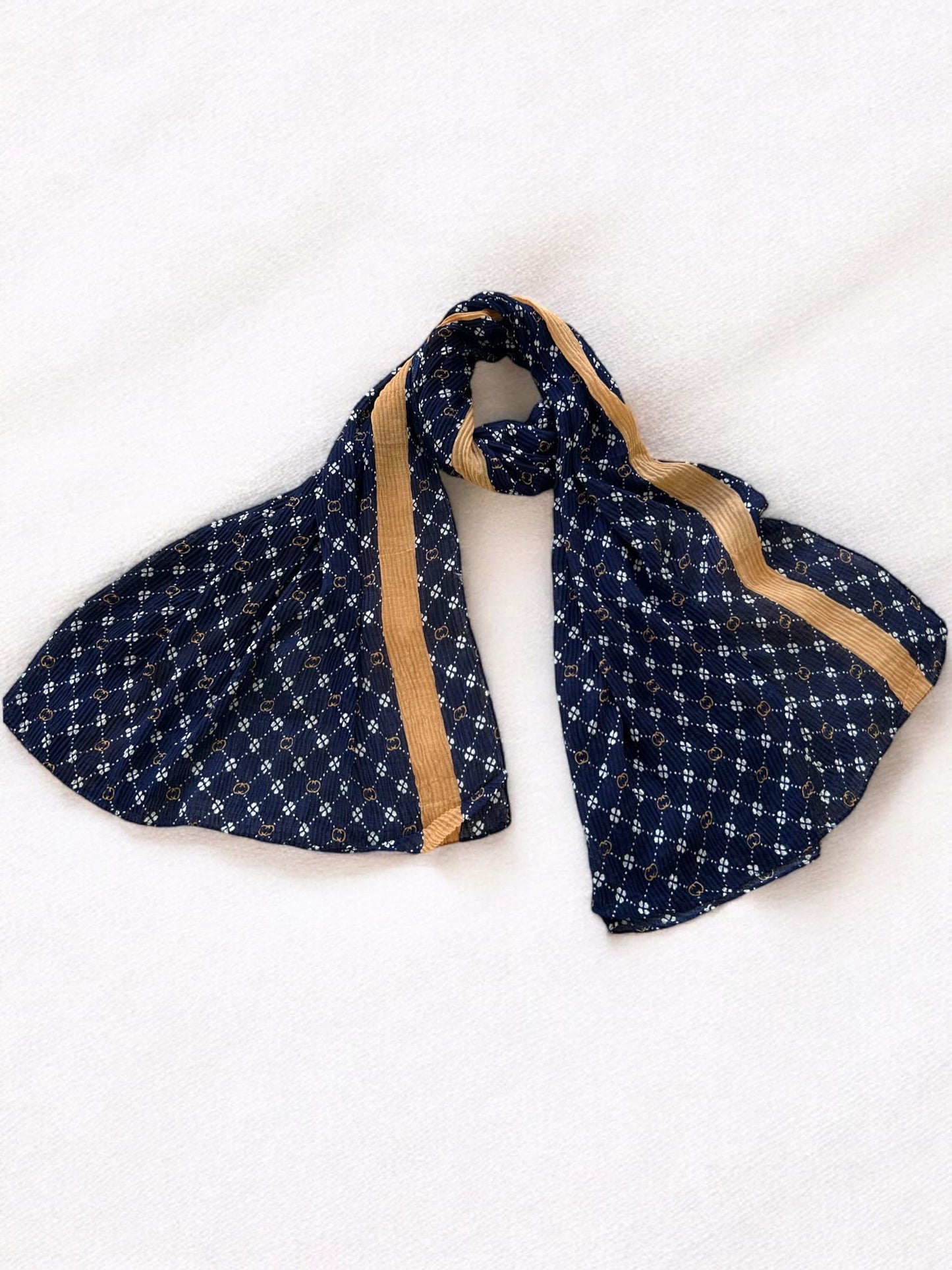 Navy Blue Van Cleef Printed Pleated Modal Hijab