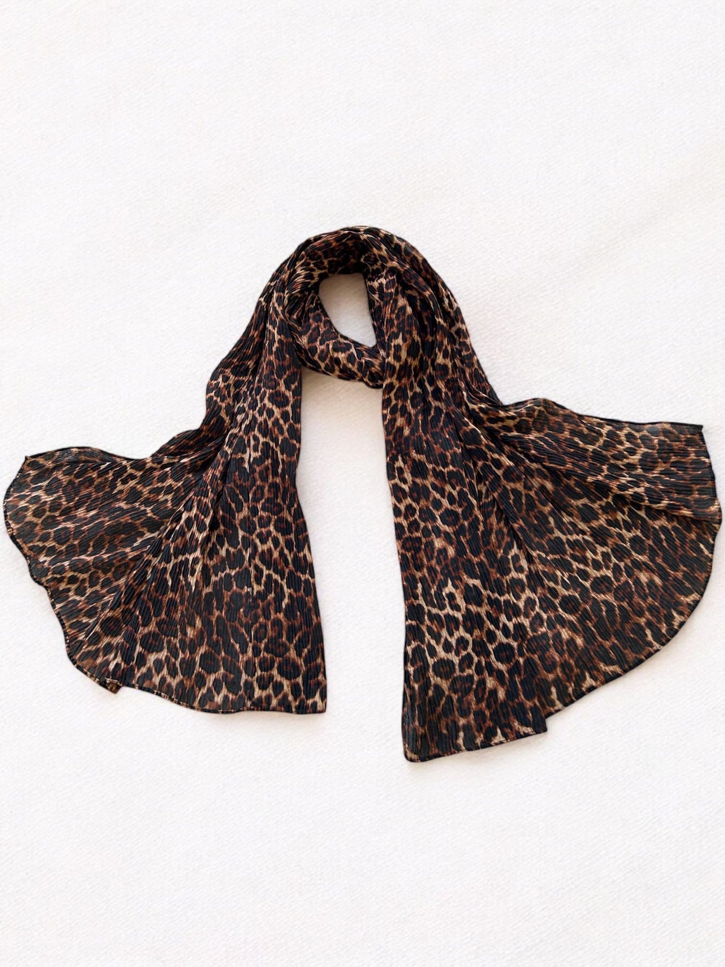 Golden Brown Cheetah Printed Pleated Modal Hijab