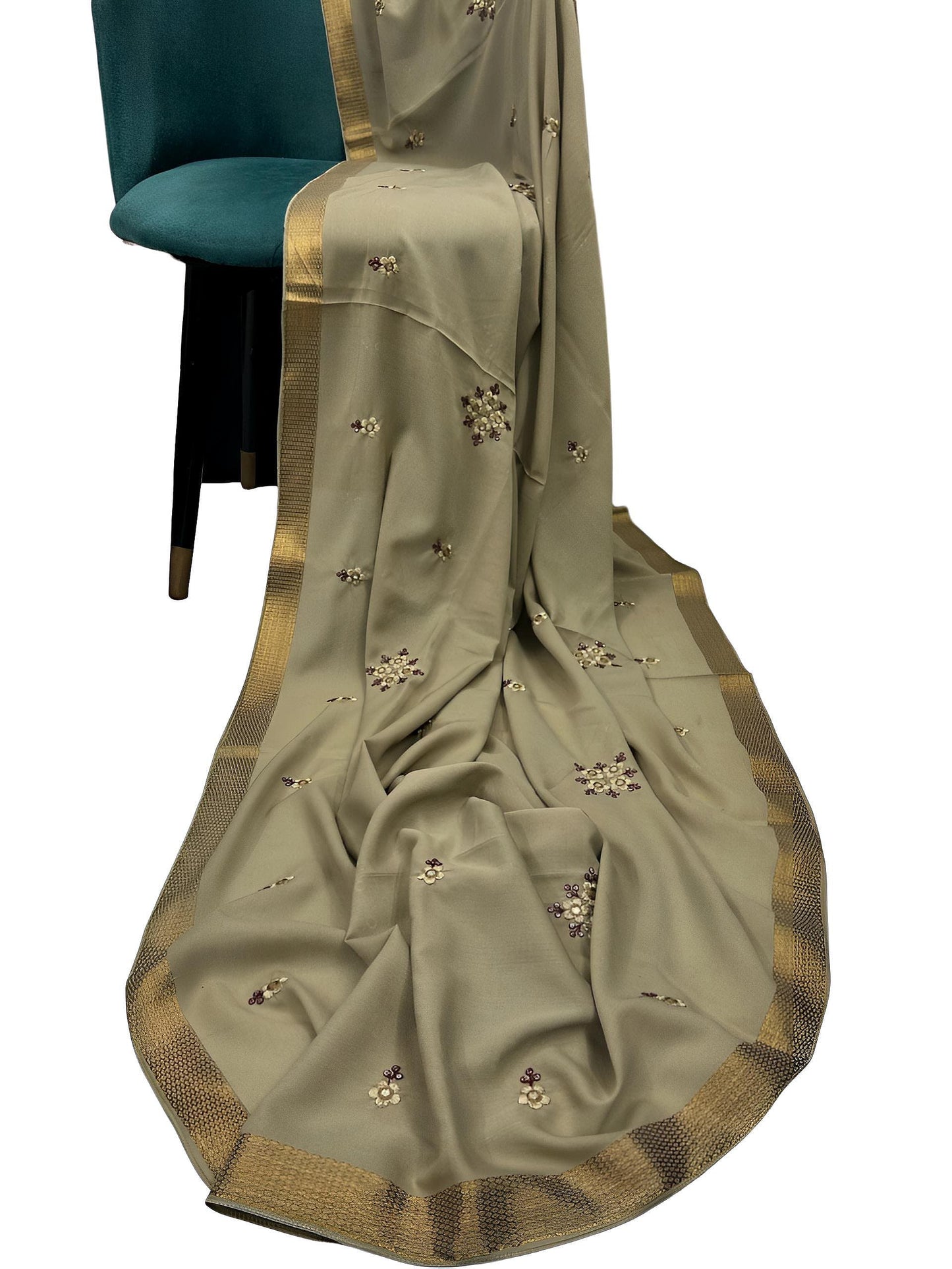 Dark Beige Floral Shiny Border Shaal