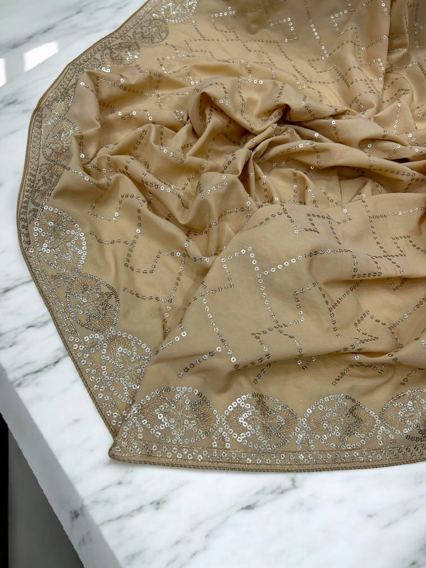 Vanilla Gold Sequence Bridal Embroidered Shaal