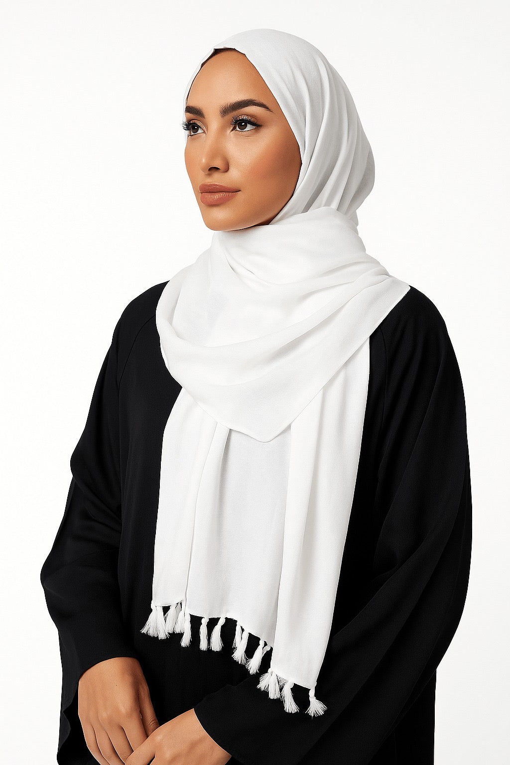 White - Lawn Tassel Hijab