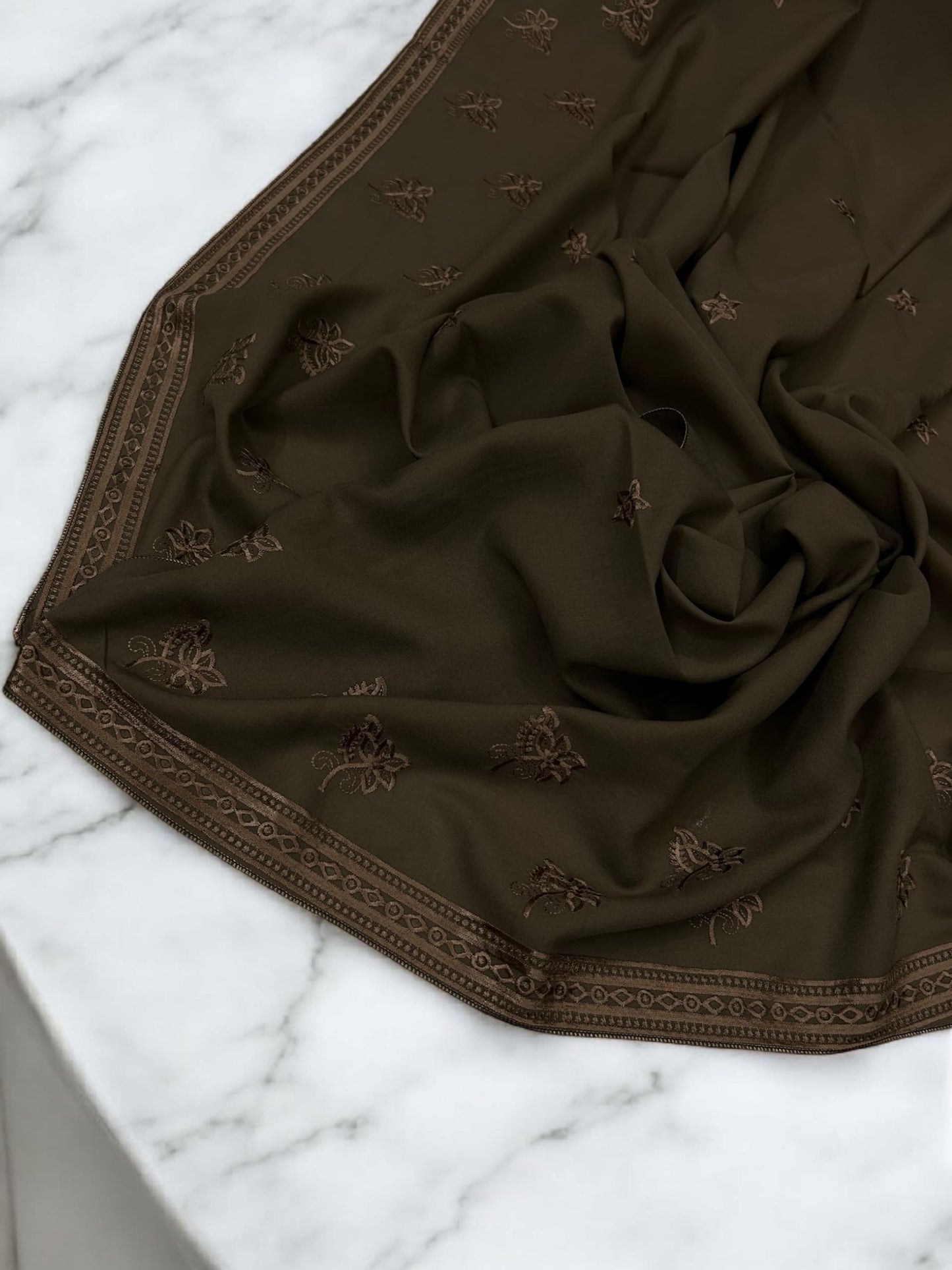 Brownie Fancy Double Embroidered Floral Shaal