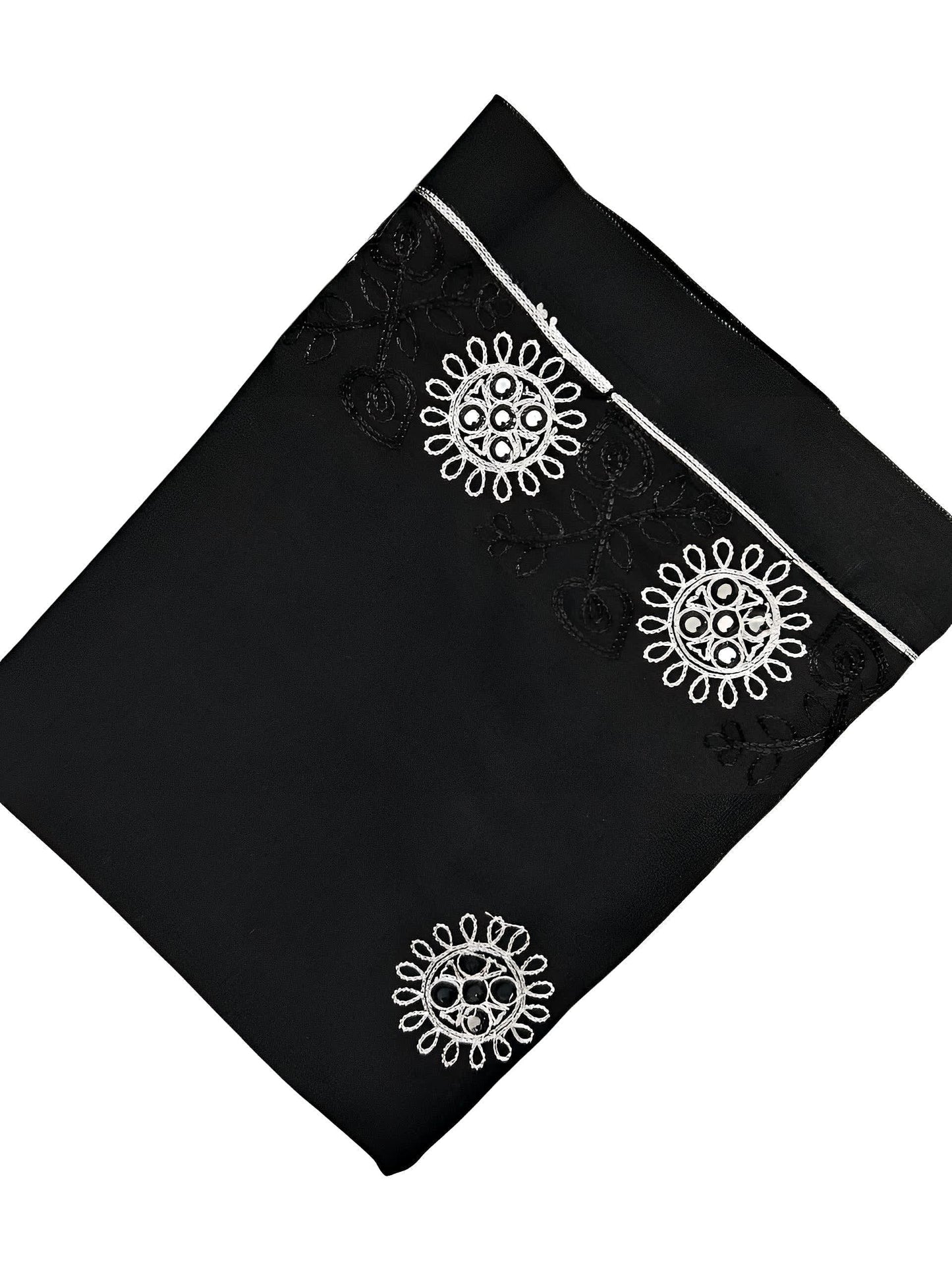 Black Mirrorwork Embroidered Lawn Dupatta