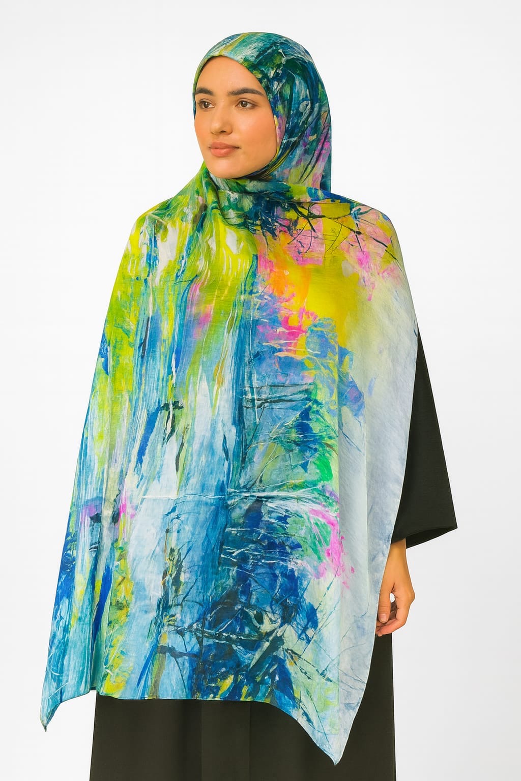 Large Satin Silk Scarf - Zinc Blue Abstract