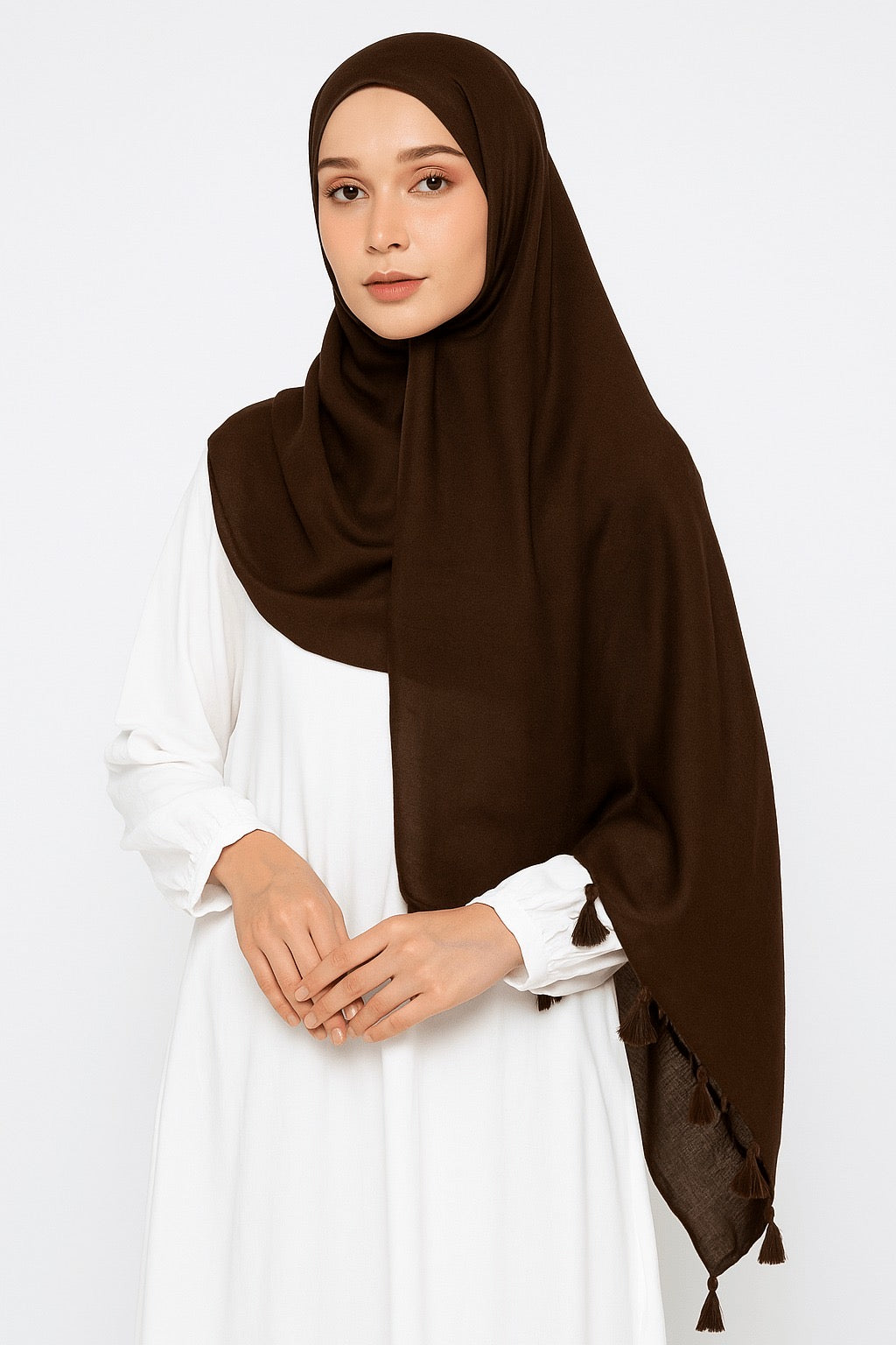 Chocolate Brown - Lawn Tassel Hijab