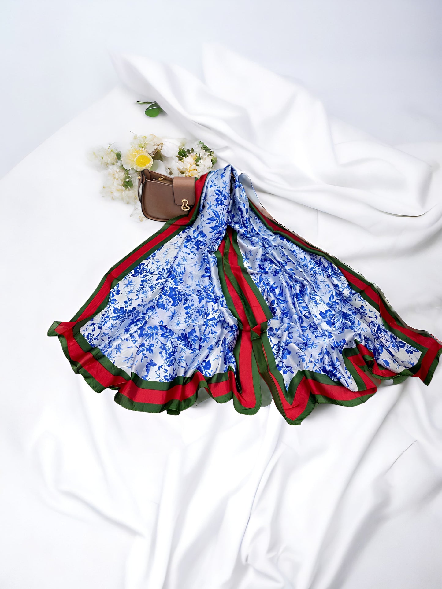 Large Satin Silk Scarf - Blue Haze