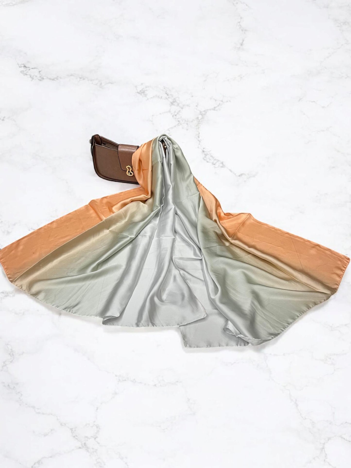 Large Satin Silk Scarf - Silver Sunset