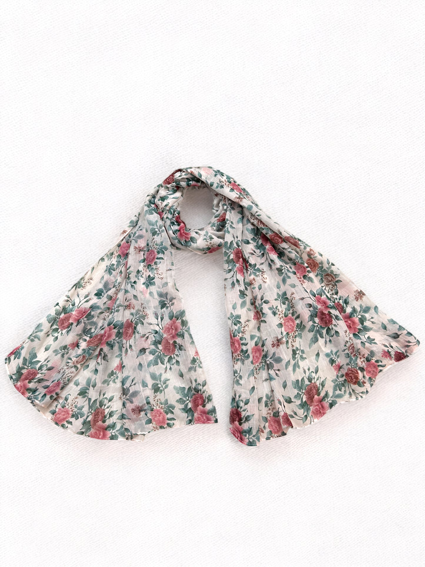 Baby Pink Red Roses Floral Printed Modal Hijab