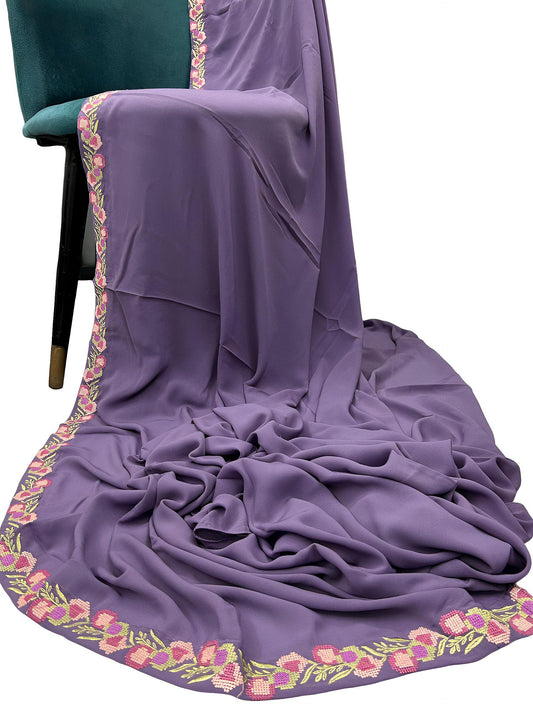 Luxury Amethyst Purple Floral Border Korean Shaal