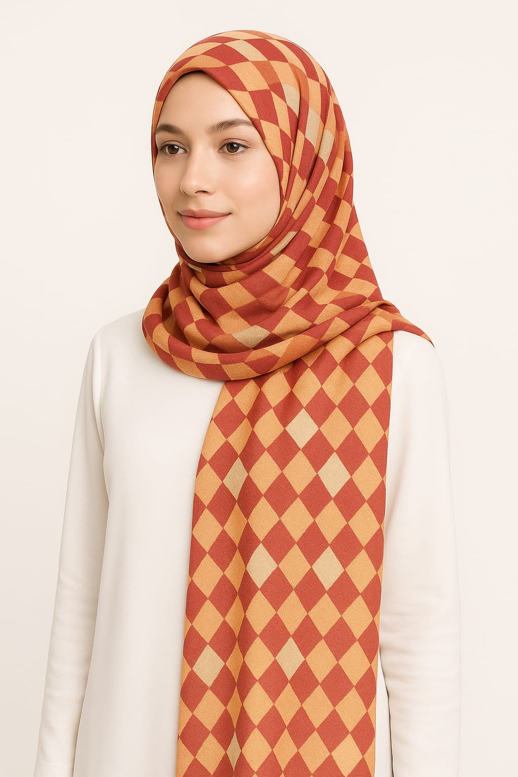 Rusty Orange Patterned Printed Modal Hijab